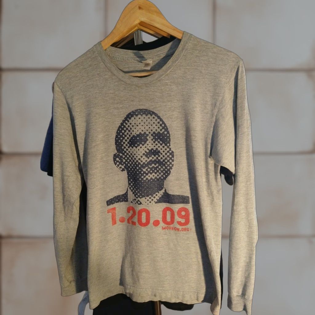 American Apparel VINTAGE Moveon Obama Long Sleeve Tee Made In USA S Gray Graphic Tee 2009 Grail Mens Size US S / EU 44-46 / 1 - 1 Thumbnail