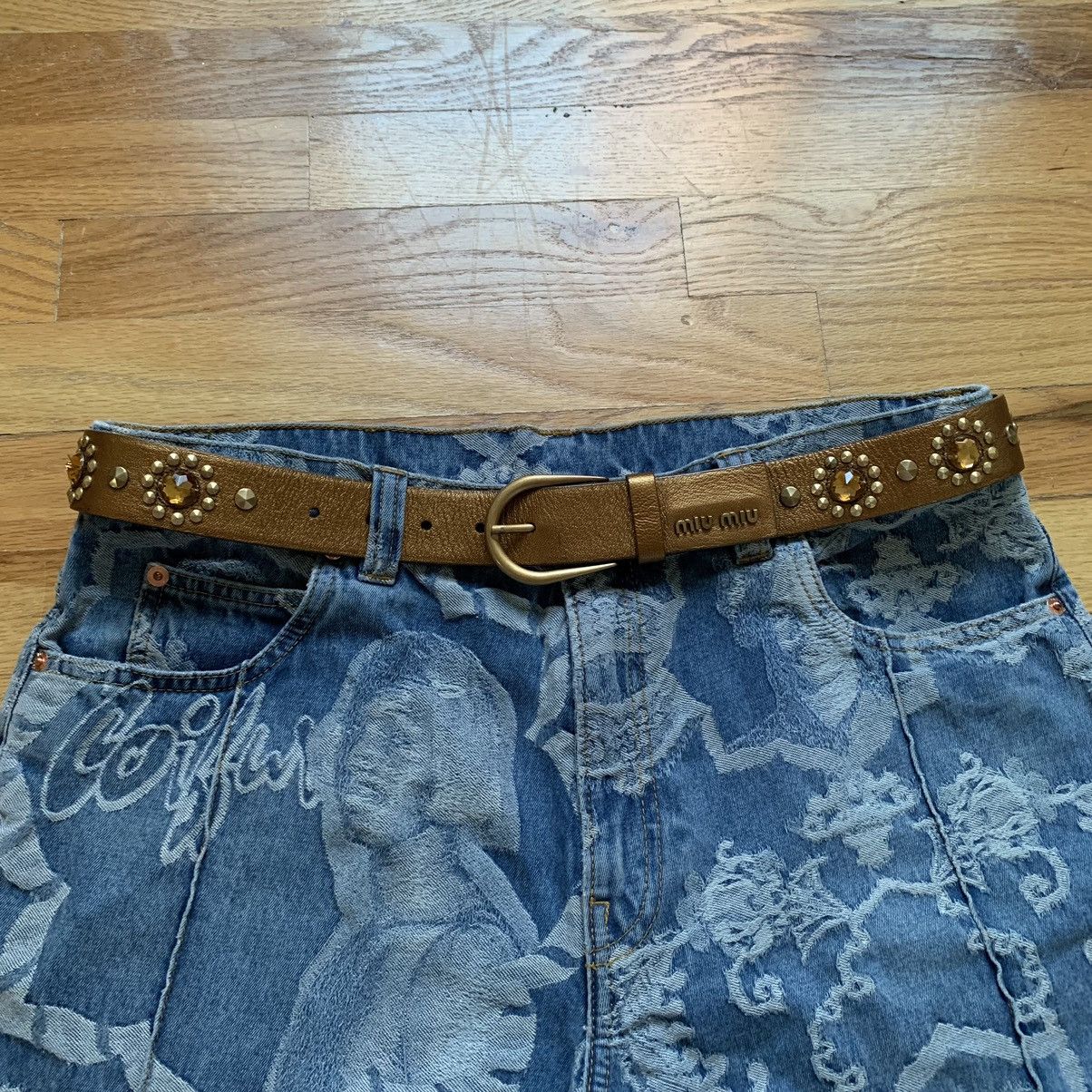 image of Miu Miu Mid-2000S Jewel Embellished Belt in Yellow, Men's (Size 34)