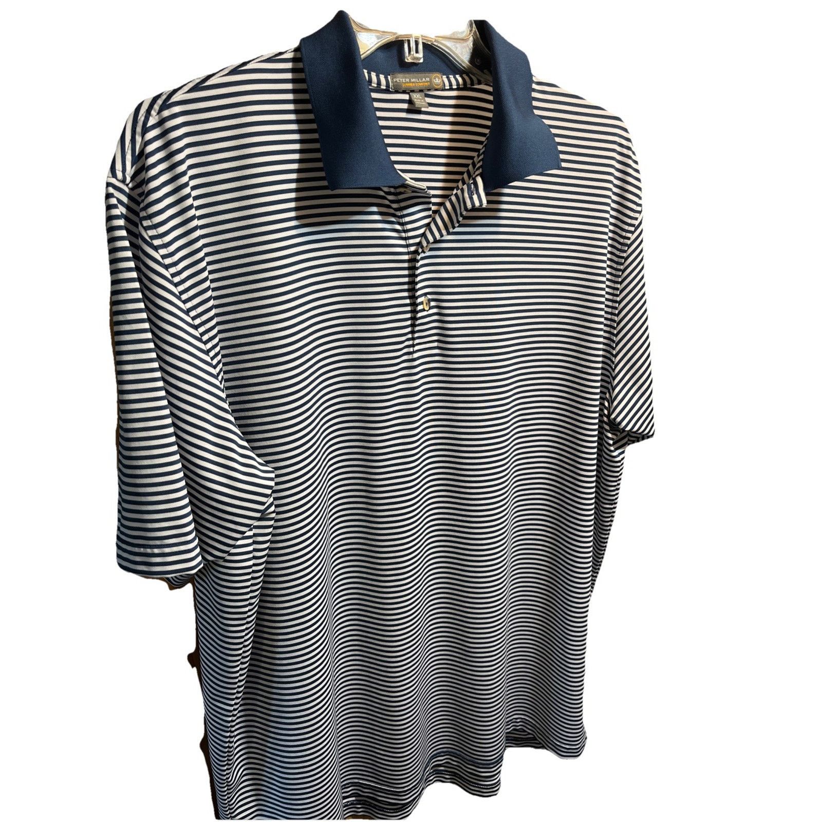 Peter Millar PETER MILLAR Men’s XXL Navy Blue Striped Polo Shirt Golf Size US XXL / EU 58 / 5 - 1 Thumbnail