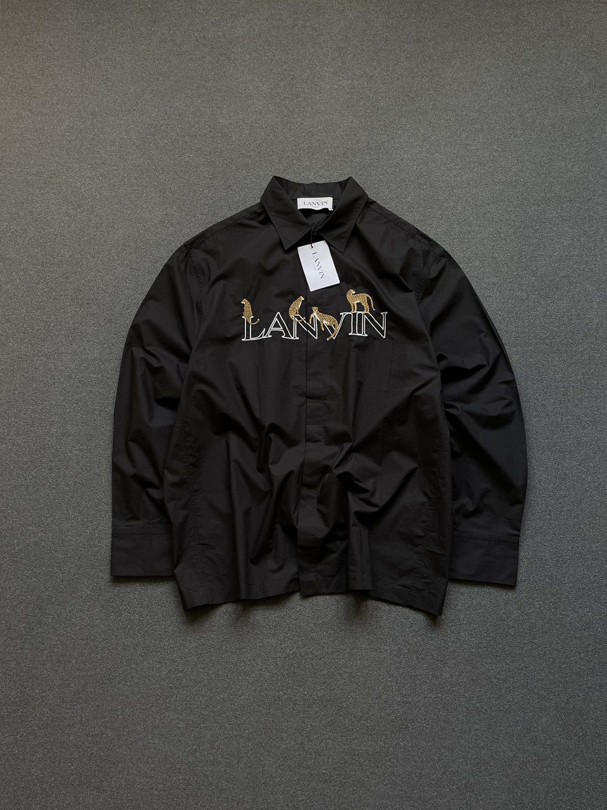 image of Lanvin Paris Leopard Noir Black Shirt, Men's (Size XL)