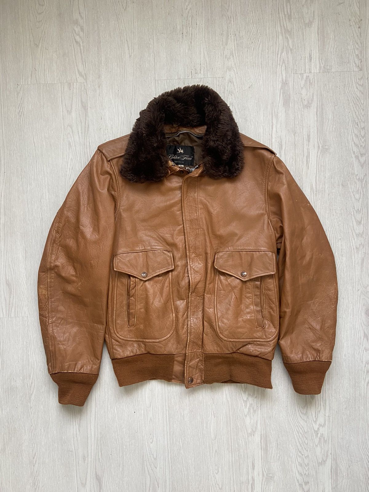 Craftsman Vintage 1970’s Golden Fleece A2 Fur Leather Jacket Size US M / EU 48-50 / 2 - 1 Thumbnail