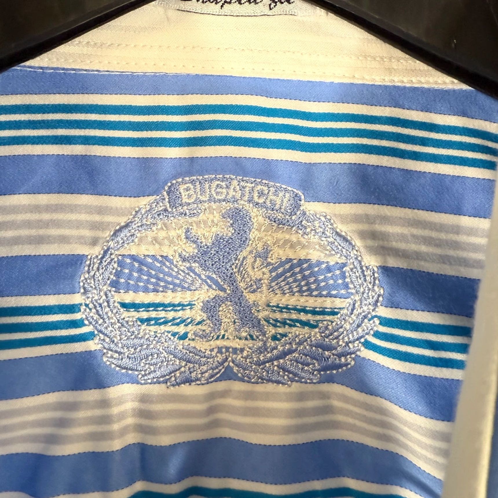 BUGATCHI Bugatchi Button-Up Shaped Fit Shirt Mens L White Blue Striped Long Sleeve Size US L / EU 52-54 / 3 - 4 Thumbnail