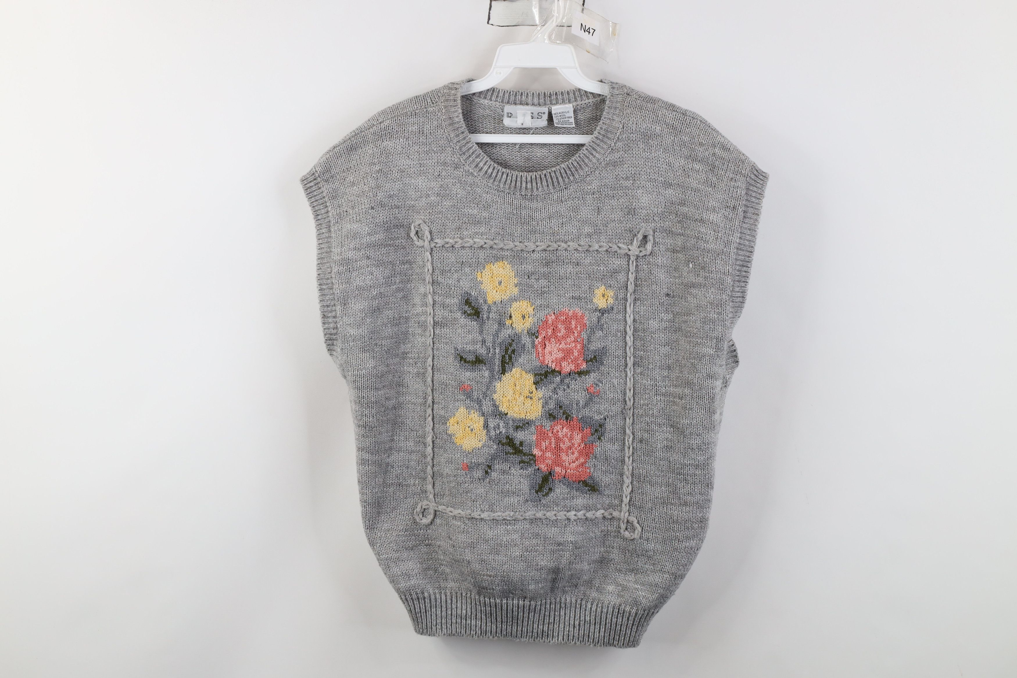 Vintage Vintage 70s Streetwear Wool Blend Knit Flower Sweater Vest Size L / US 10 / IT 46 - 1 Thumbnail