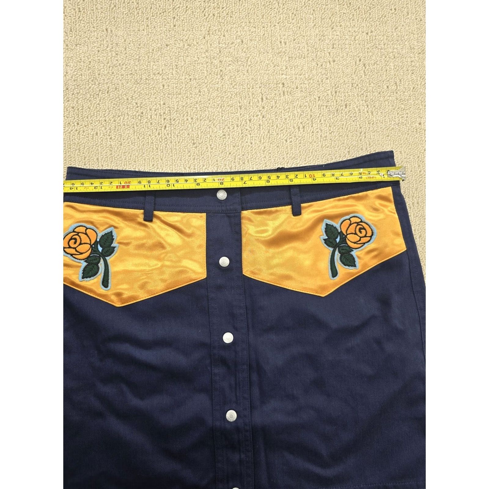Vintage Calvin Klein Jeans Navy Mini A-Line Skirt Sz 14 Rose Embroidery Orange Pockets - Womens, Skirt, 14, Navy, A-Line, Mini, CK Jeans Size 36" / US 14 / IT 50 - 5 Thumbnail