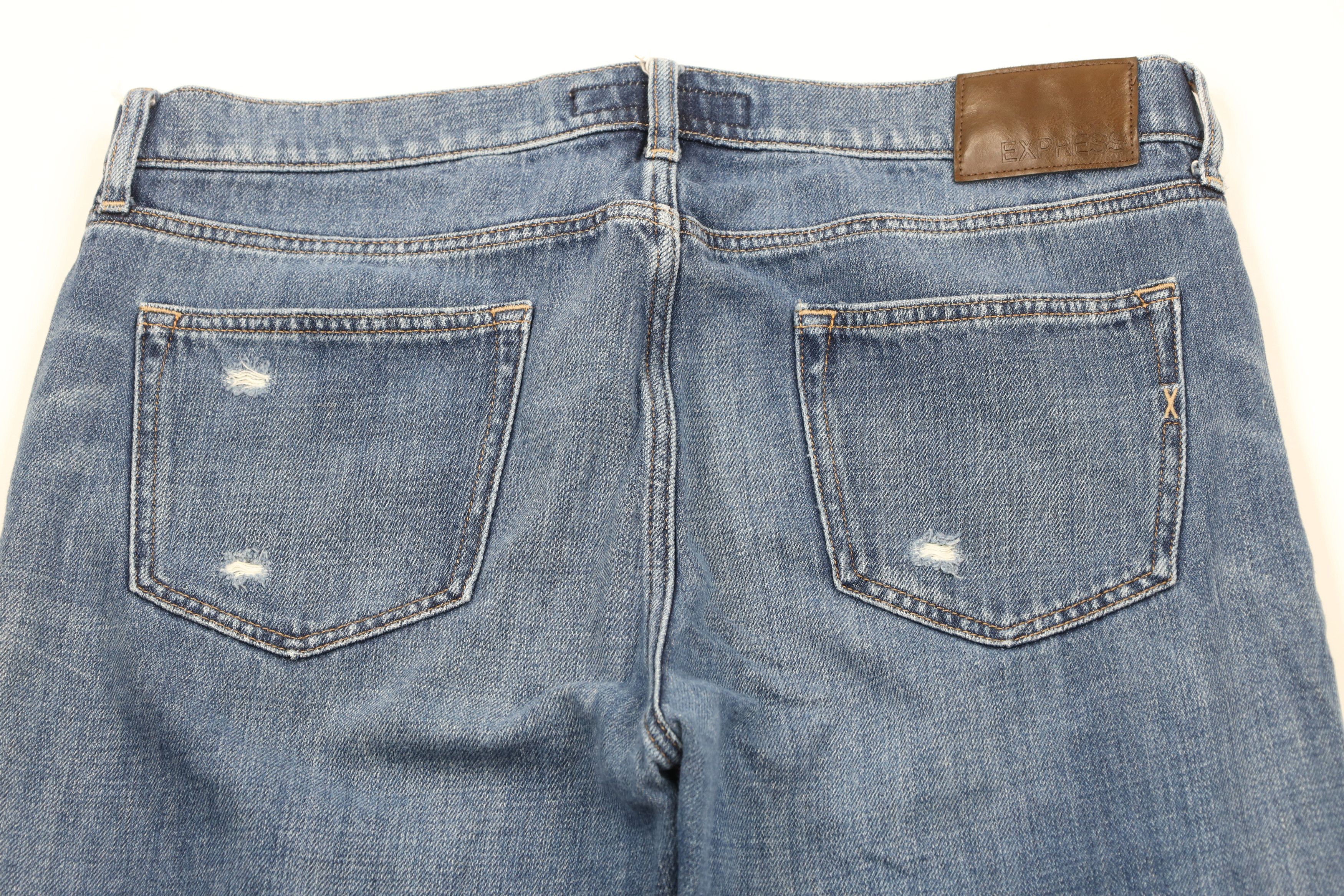 Express × Vintage Express Ripped Slim Fit Straight Leg Denim Jeans Blue Size US 34 / EU 50 - 10 Thumbnail