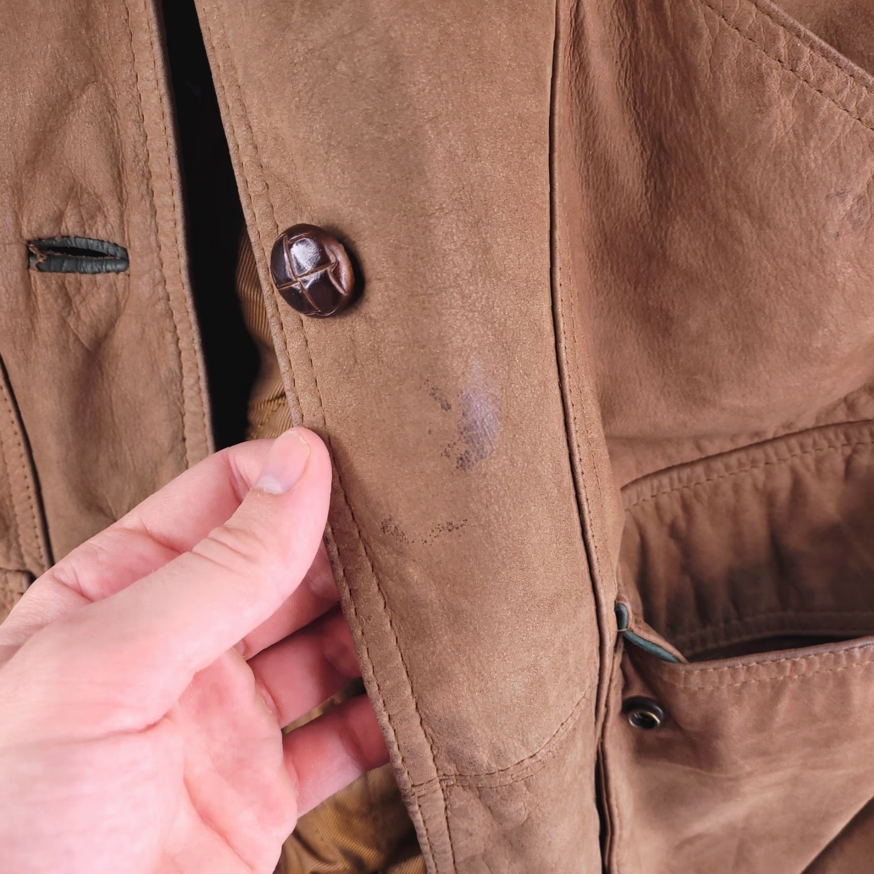 Vintage Donna Pelle Coat Womens Large Brown Leather Flannel Quilted Distressed Bomber Jacket Size L / US 10 / IT 46 - 3 Thumbnail