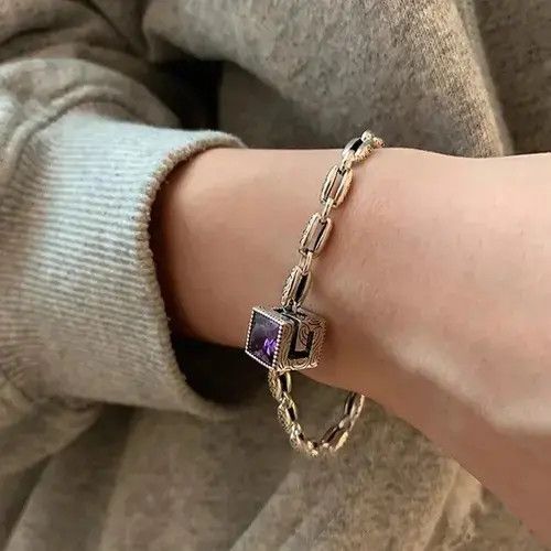 Japanese Brand × Vintage Y2K Charm Square Purple Zircon Bracelet Size ONE SIZE - 1 Thumbnail