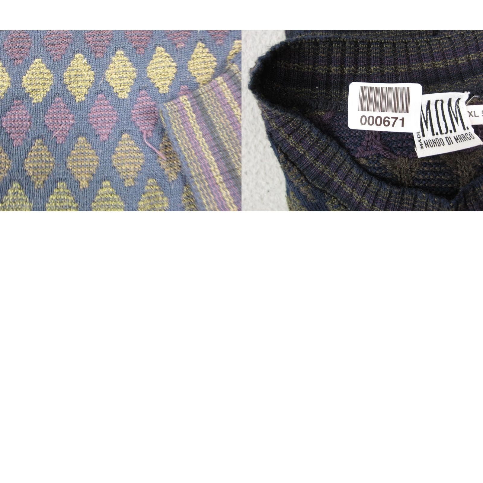 Vintage VINTAGE Mondo di Marco Sweater Mens XL Blue Diamond Wool Acrylic 80s Pullover Crew Neck Long New title Size US XL / EU 56 / 4 - 9 Thumbnail