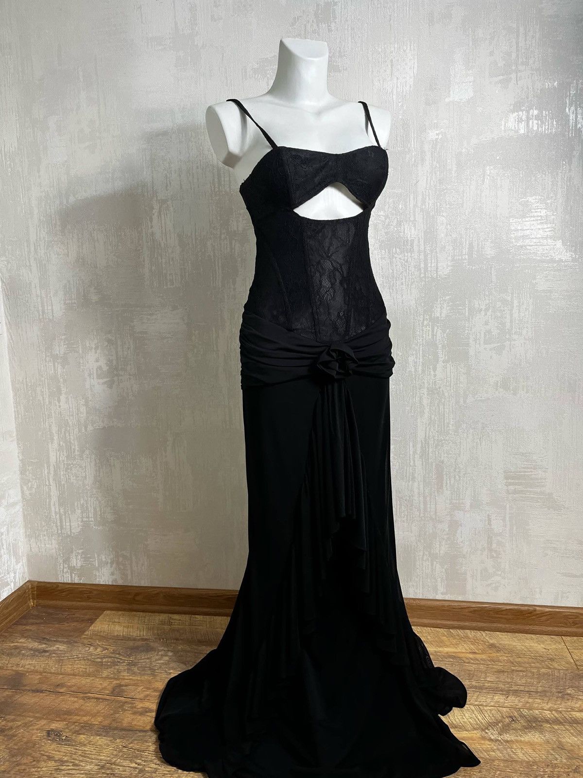 Vintage Futuristic Lace Corset Gown Cut Out Goth Dress 90s Y2K Size M / US 6-8 / IT 42-44 - 1 Thumbnail