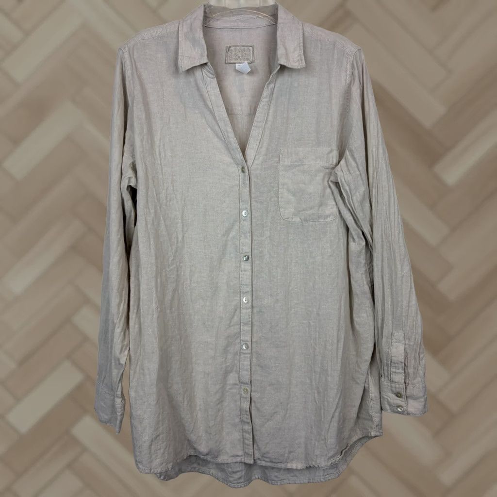 Pinko Sigrid Olsen Tunic Shirt Womens 1X Pink Linen Roll Tab Beach Coastal Top 100% Size L / US 10 / IT 46 - 1 Thumbnail