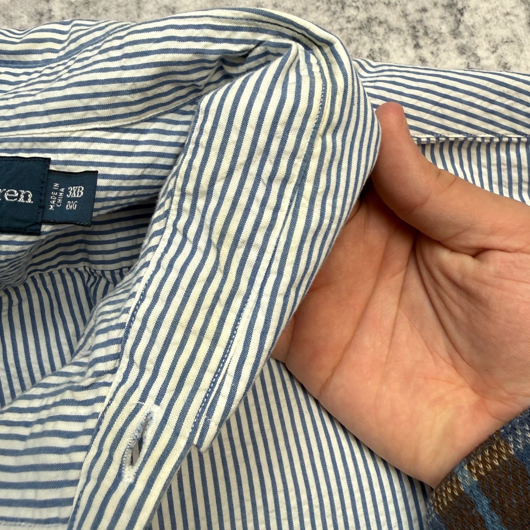 Polo Ralph Lauren VTG Polo Ralph Lauren Shirt Mens Big & Tall 3XB Seersucker Striped White Blue Cotton Button-Up Size US XXL / EU 58 / 5 - 5 Thumbnail