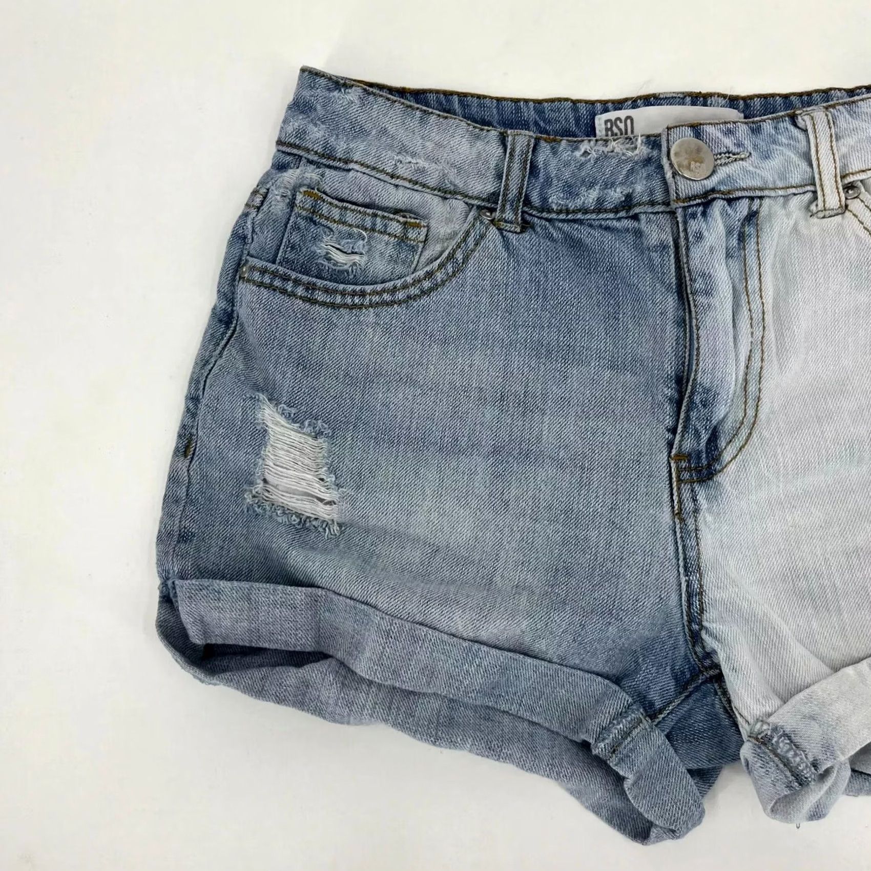 Rsq RSQ Denim Shorts Women's 3 Blue Midi Light Wash Distressed Cuffed Size 26" / US 2 / IT 38 - 2 Thumbnail