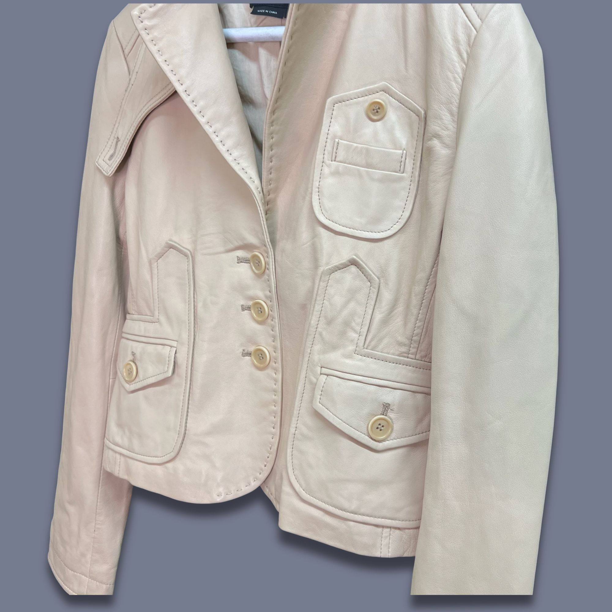 Bcbgmaxazria BCBGMAXAZRIA Beige Leather Motorcycle Jacket Blazer - Size S Size S / US 4 / IT 40 - 4 Thumbnail