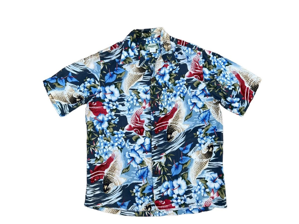 image of Aloha Wear x Hawaiian Shirt Vintage Kamehameha Koi Fish Rayon Hawaiian Shirt, Men's (Size Medium)