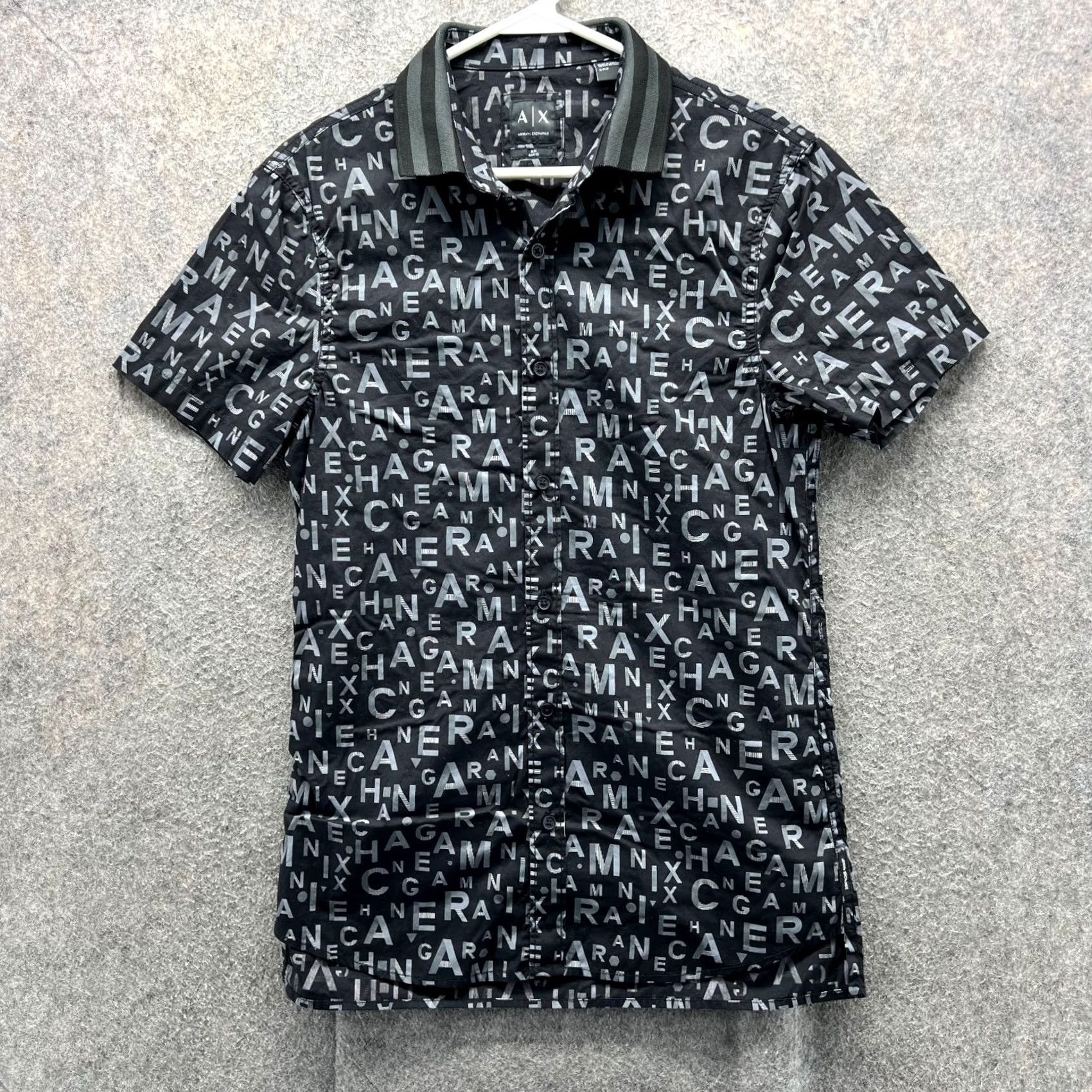 Armani Exchange VINTAGE Armani Exchange Shirt Mens Small Black Button Down Slim Fit All Over Logo Print Size US S / EU 44-46 / 1 - 2 Thumbnail