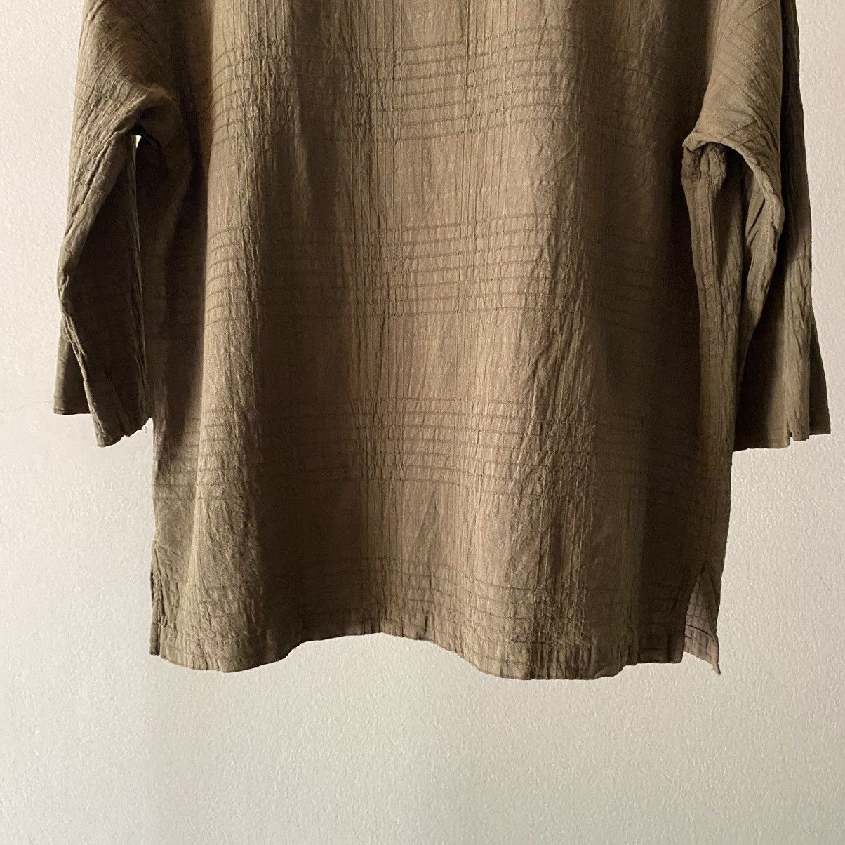 Issey Miyake Plantation Olive Textured Button-Down Tunic Size M / US 6-8 / IT 42-44 - 6 Thumbnail