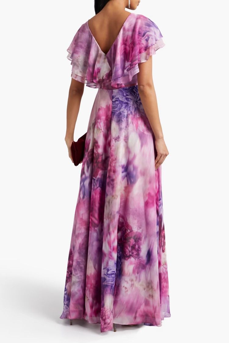 Marchesa MARCHESA NOTTE Ruffled bow-embellished Floral-print Gown Size M / US 6-8 / IT 42-44 - 3 Thumbnail
