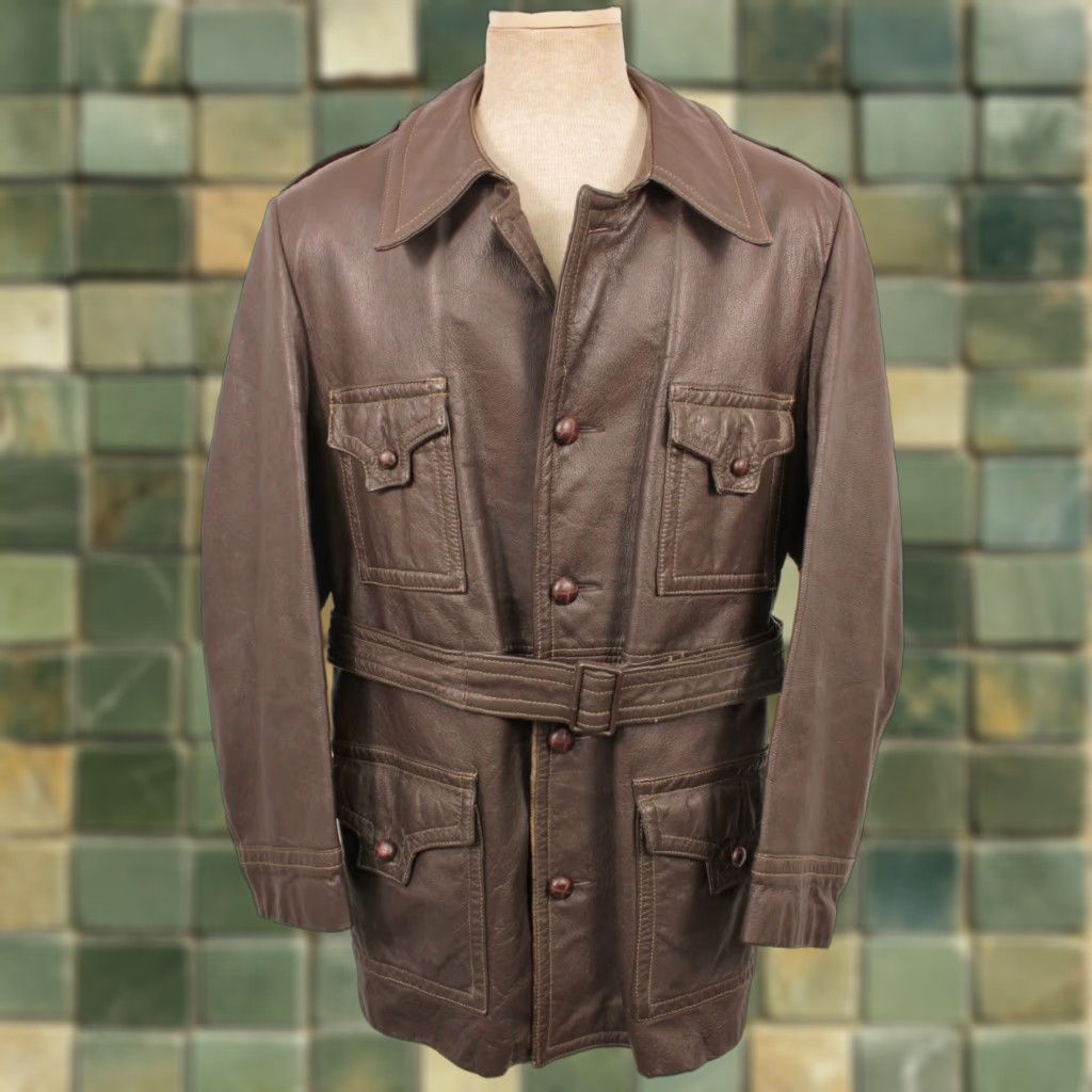 Vintage VINTAGE Mens VTG 70s Brown Leather Jacket Sz L 1970s Disco Coat Size US L / EU 52-54 / 3 - 1 Thumbnail