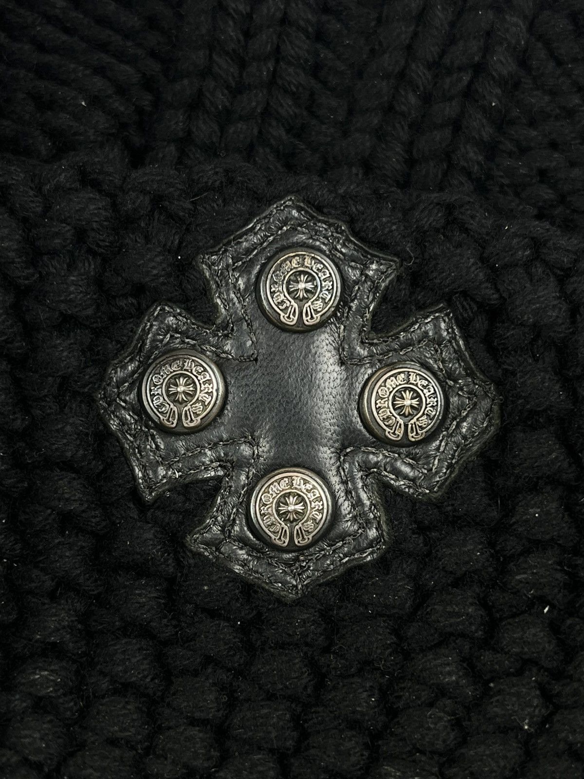 Chrome Hearts Chrome Hearts 3rd Eye Silver Cross Pom Leather Patch Beanie Size ONE SIZE - 4 Thumbnail