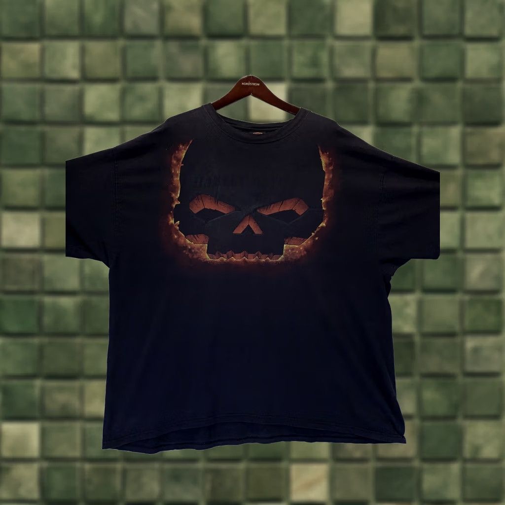Harley Davidson VINTAGE Harley-Davidson Detroit Michigan 3D Pumpkin Skull Art Graphic T Shirt 3XL Mens Size US XXL / EU 58 / 5 - 1 Thumbnail