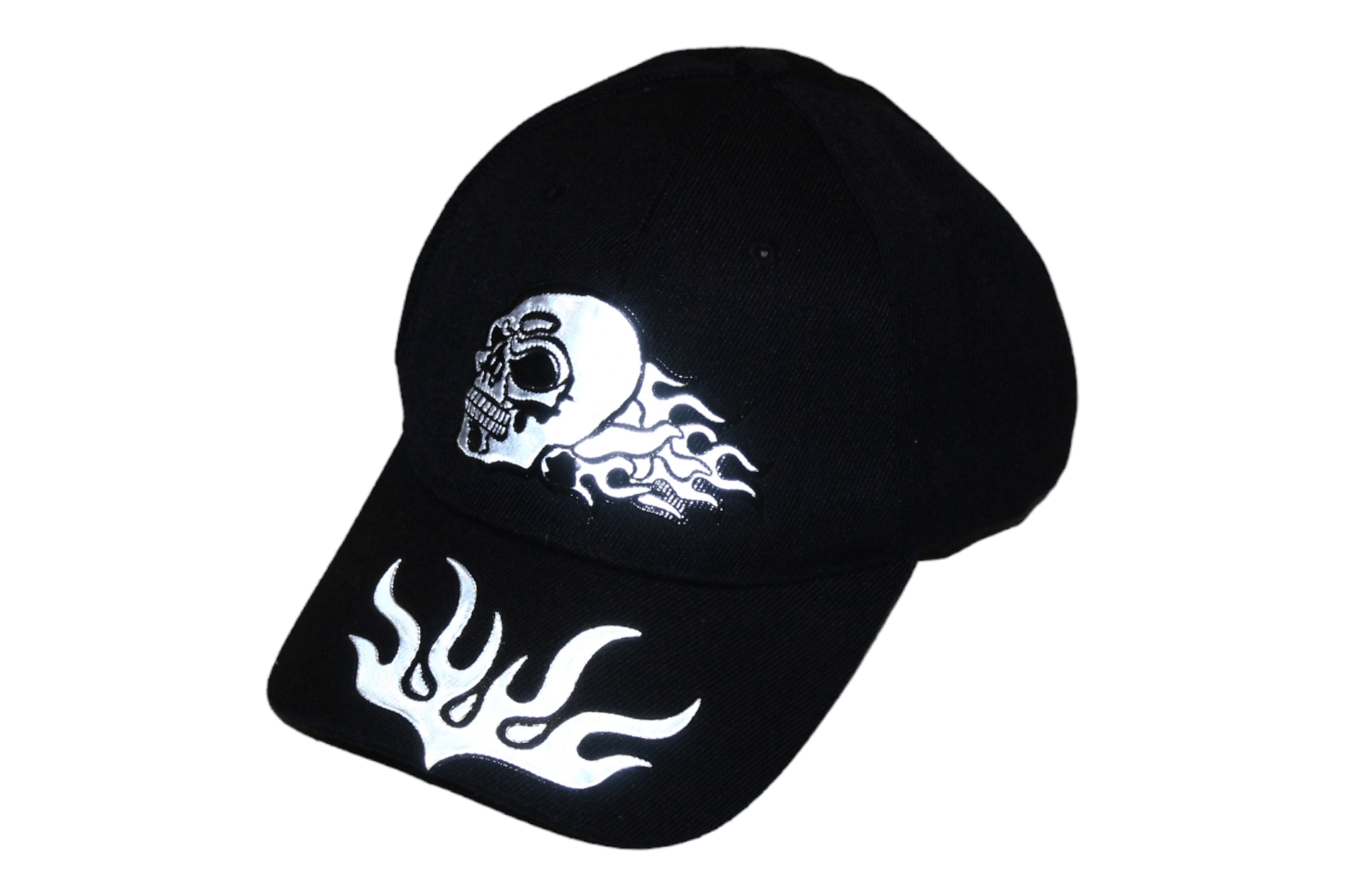 If Six Was Nine Y2K💥 Crazy Skull Flames reflective logo biker cap Size ONE SIZE - 1 Thumbnail
