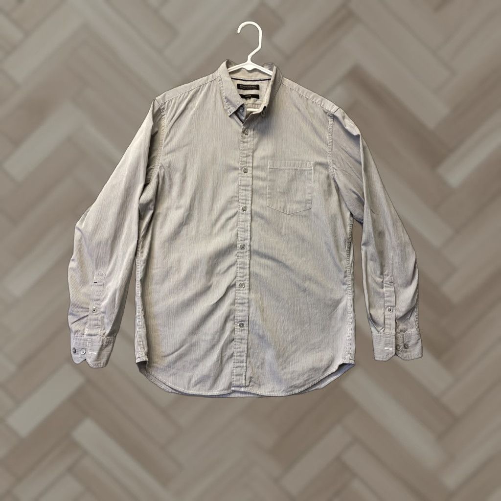 Banana Republic Banana Republic Shirt Men Slim Gray Button-Up Striped Cotton L Adult Mens Size US L / EU 52-54 / 3 - 1 Thumbnail