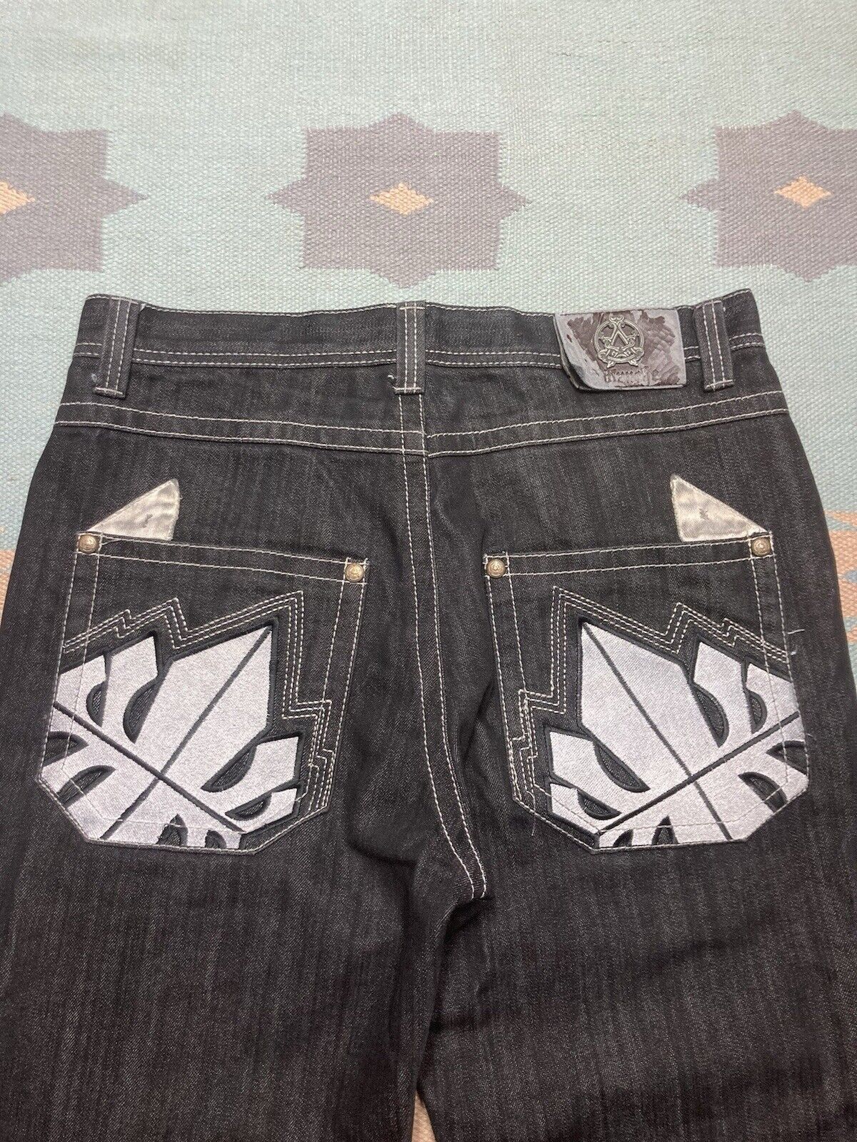 Vintage y2k baggy jeans ablanche embroidered cyber goth skate 36x31 Size US 36 / EU 52 - 3 Thumbnail