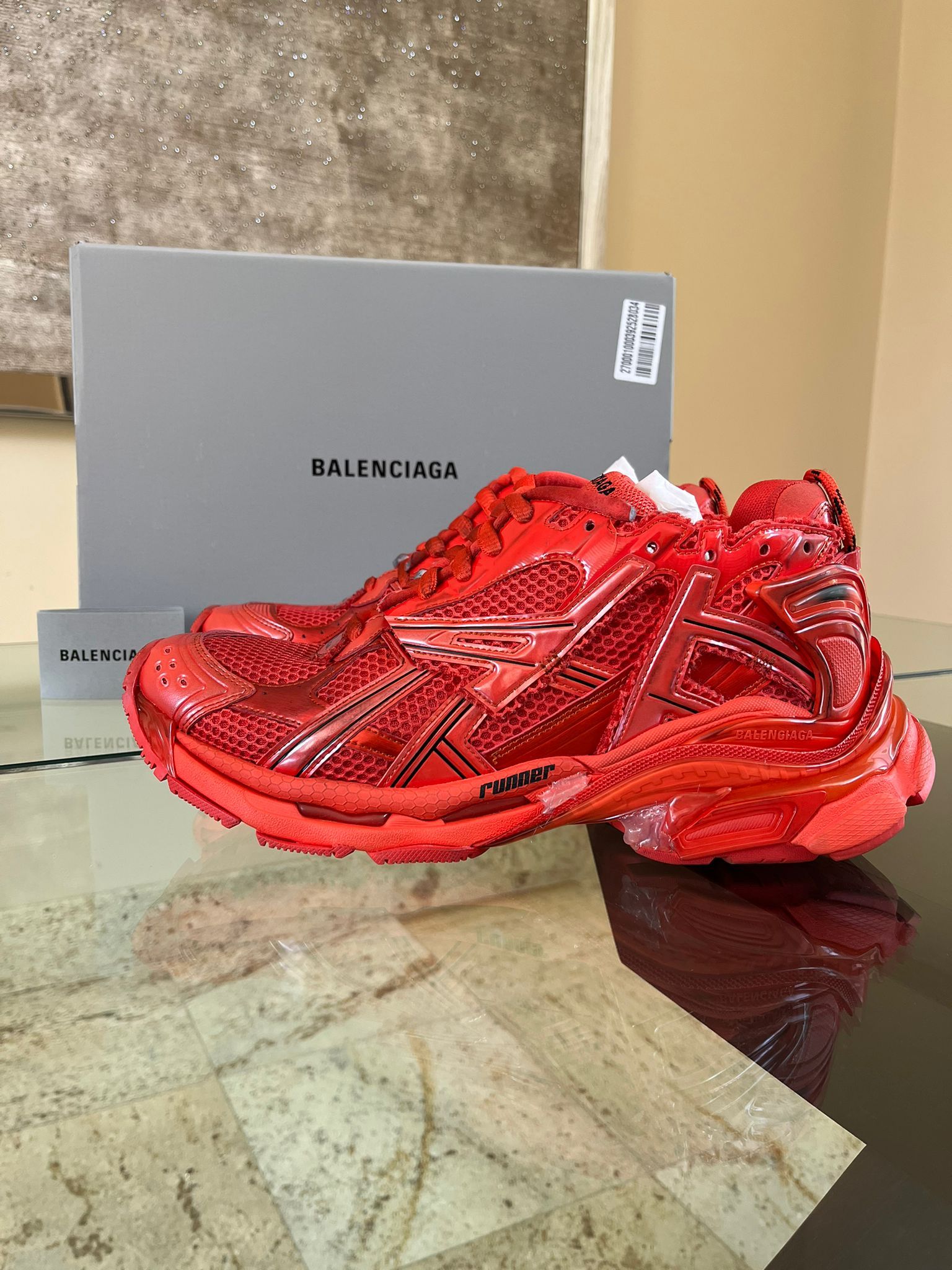 Balenciaga Men's Track Caged Clear Sole Sneakers Red Blk White Size 42 EU 9  US