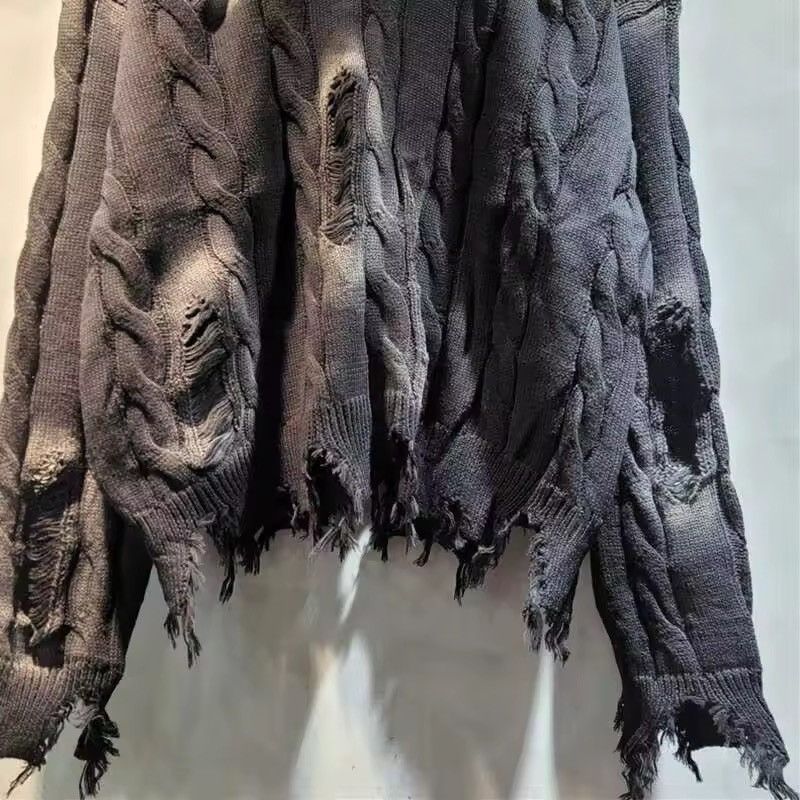 Designer × Vintage Design Washed Knitted Loose Holes V-Neck Sweater Size M / US 6-8 / IT 42-44 - 3 Thumbnail
