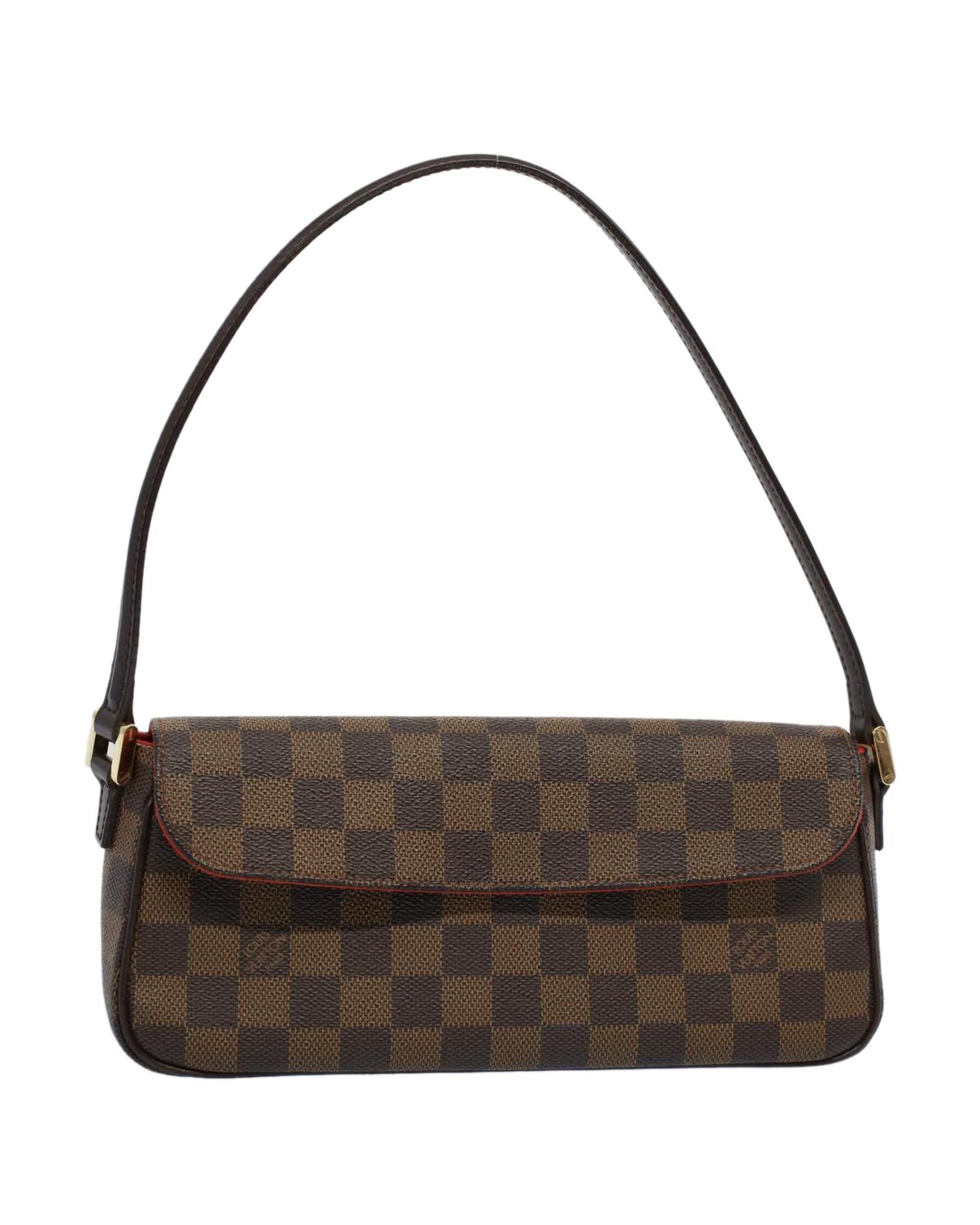 image of Louis Vuitton Sophisticated Brown Canvas Shoulder Bag With Adjustable Strap And Spacious Interior, 