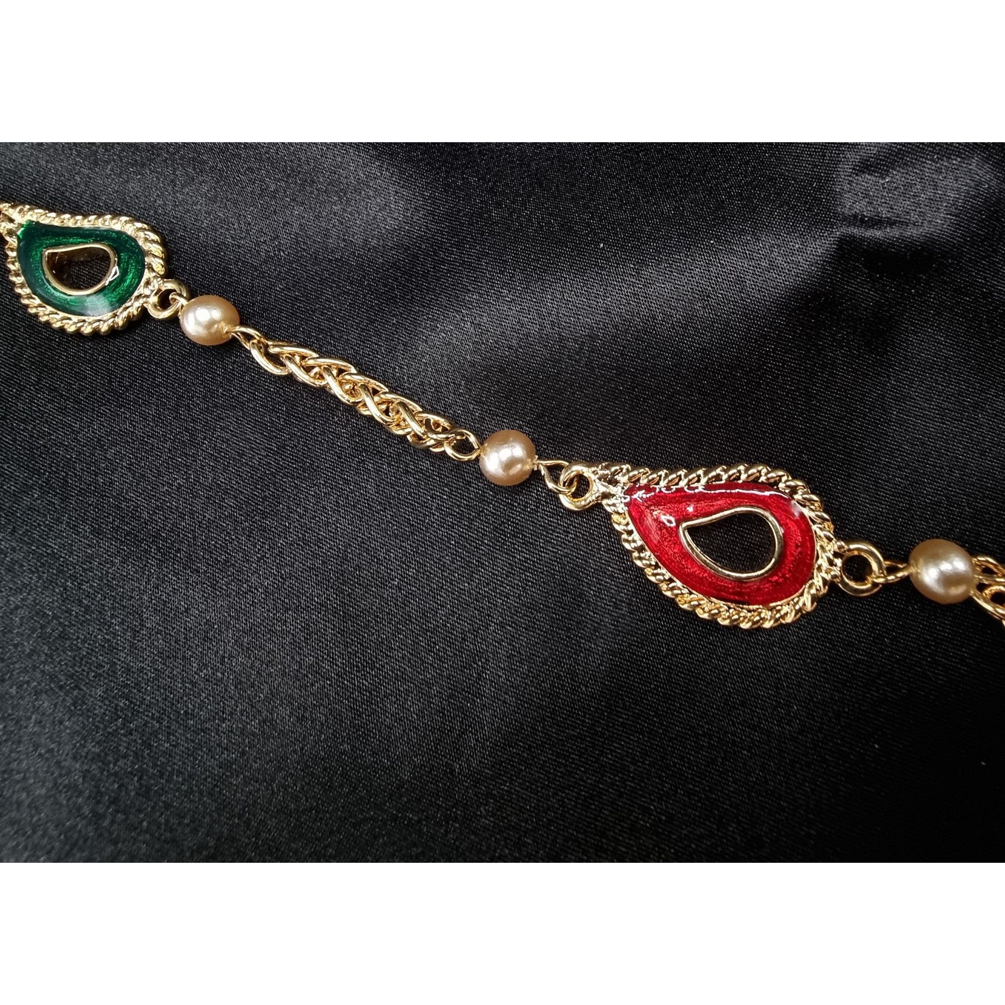 Kenneth Jay Lane Vintage 1990s KJL Gold-Tone Necklace With Red & Green Enamel Size ONE SIZE - 4 Thumbnail