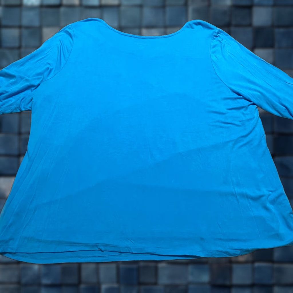 Vintage Lane Bryant Womens Blouse Shirt Geometric Round Neck Long Sleeve Blue 26 Plus Rayon Spandex Size 4XL / US 24-26 - 1 Thumbnail