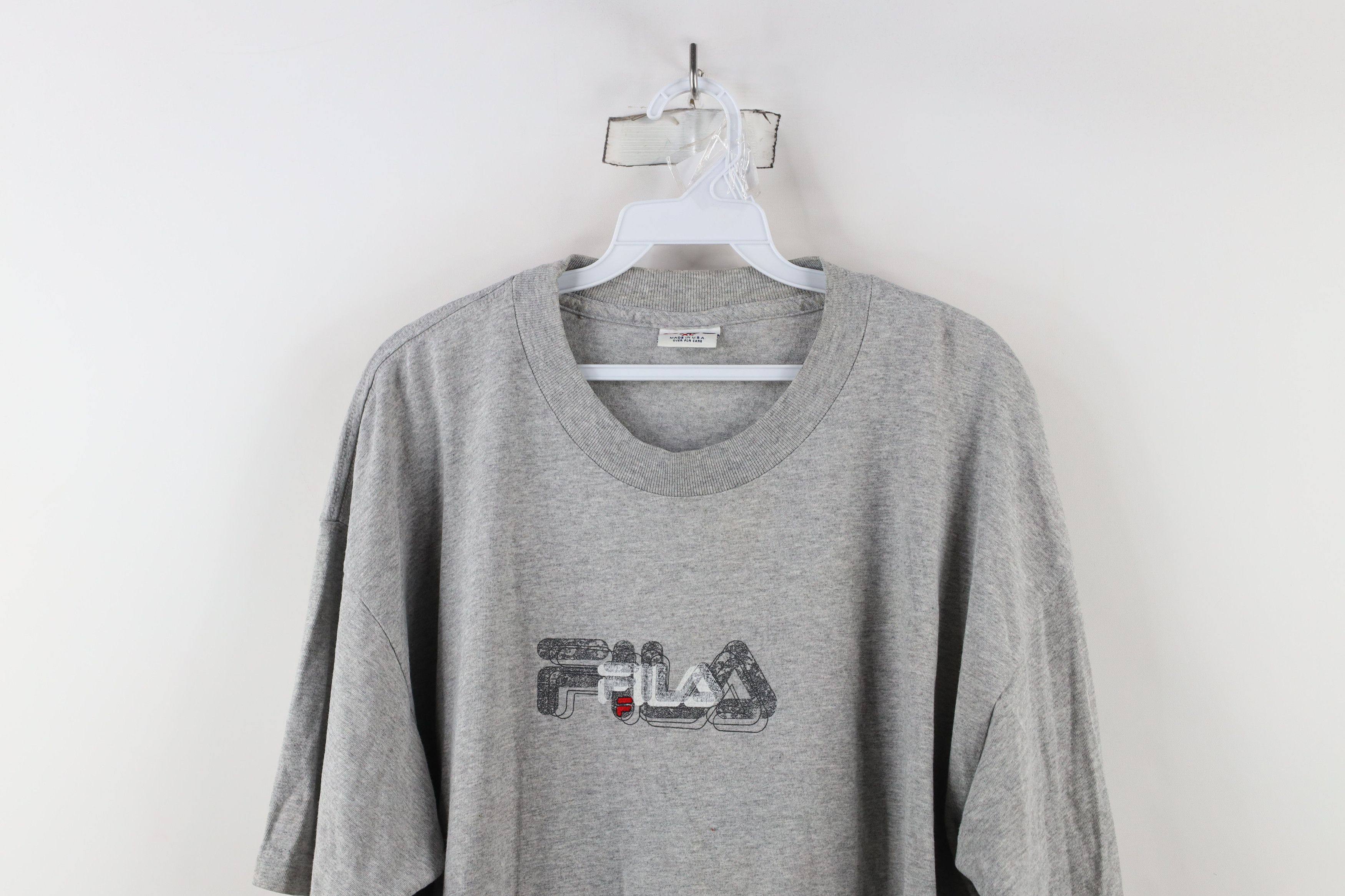 Fila × Vintage Vintage 90s Fila Spell Center Logo T-Shirt Heather Gray USA Size US XL / EU 56 / 4 - 2 Thumbnail