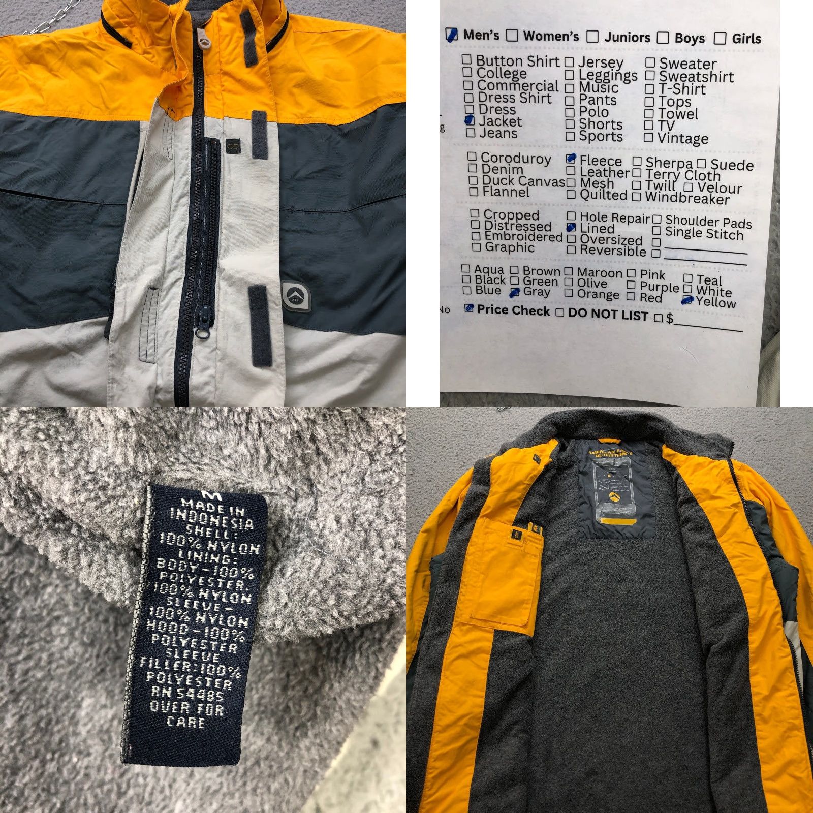 American Eagle Outfitters VINTAGE American Eagle Outfitters AE Superpipe Jacket Ski Snow Medium Mens Yellow Gray Full Zip Pockets 2-Tone Nylon Fleece Lined Winter Winterized Size US M / EU 48-50 / 2 - 8 Thumbnail