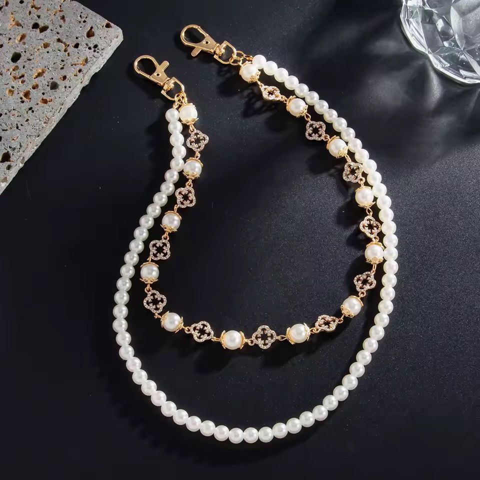 Jewelry Rhinestone Streetwear Punk Pearl Imitation Cross Key Chain Size ONE SIZE - 5 Thumbnail
