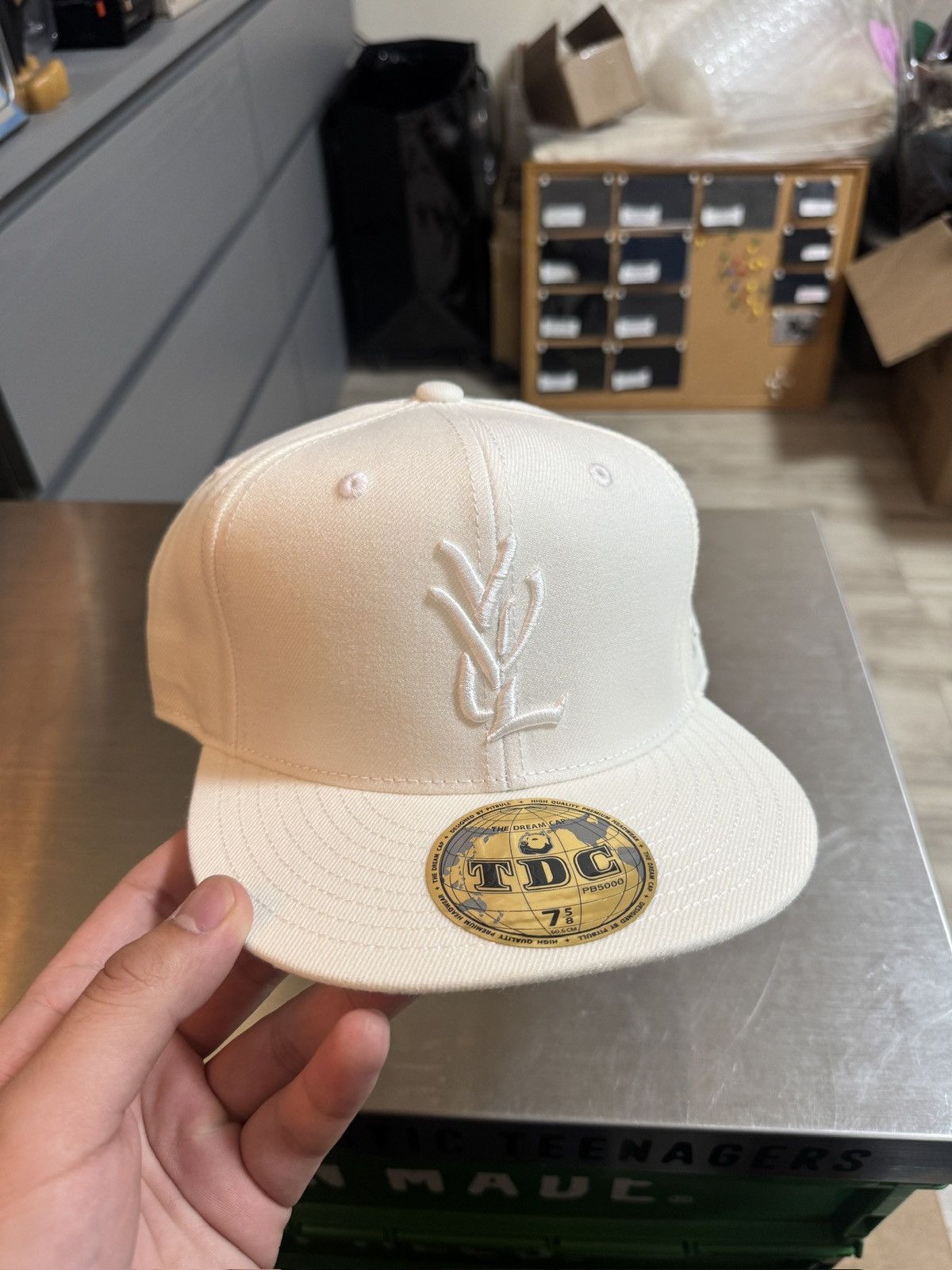 7 5/8 Playboi Carti YVL Fitted Hat White on White