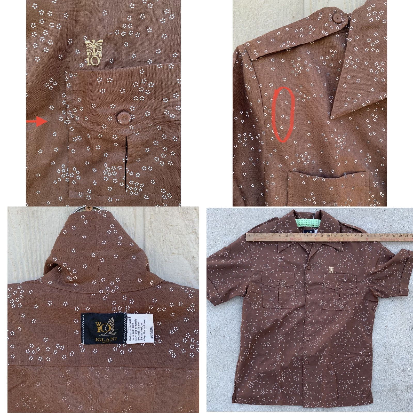 IOLANI VINTAGE Iolani Hawaii Hawaiian shirt tiki Aloha size M Shirt Mens Brown Cotton Blend Pockets 90s/Travel/Party Size US M / EU 48-50 / 2 - 10 Thumbnail