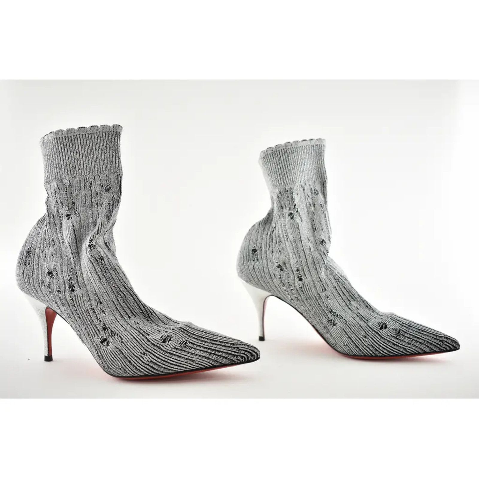 Christian Louboutin Christian Louboutin Sandrine 80 Silver Stretch Sock Kitten Size US 6 / IT 36 - 3 Thumbnail
