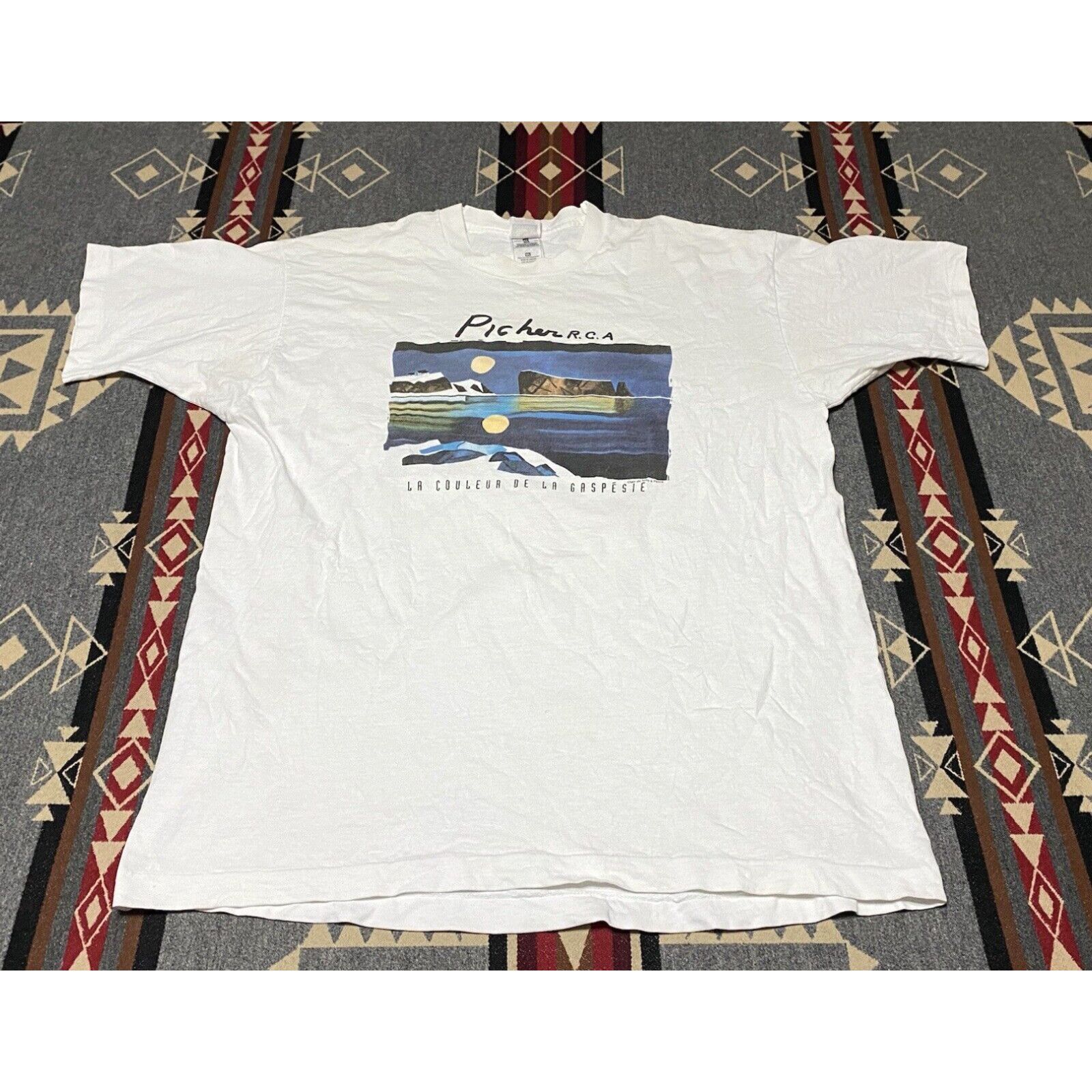 image of Fruit Of The Loom Claude Picher La Colour De La Gaspesie White Size XL Art T-Shirt 90's VTG T49