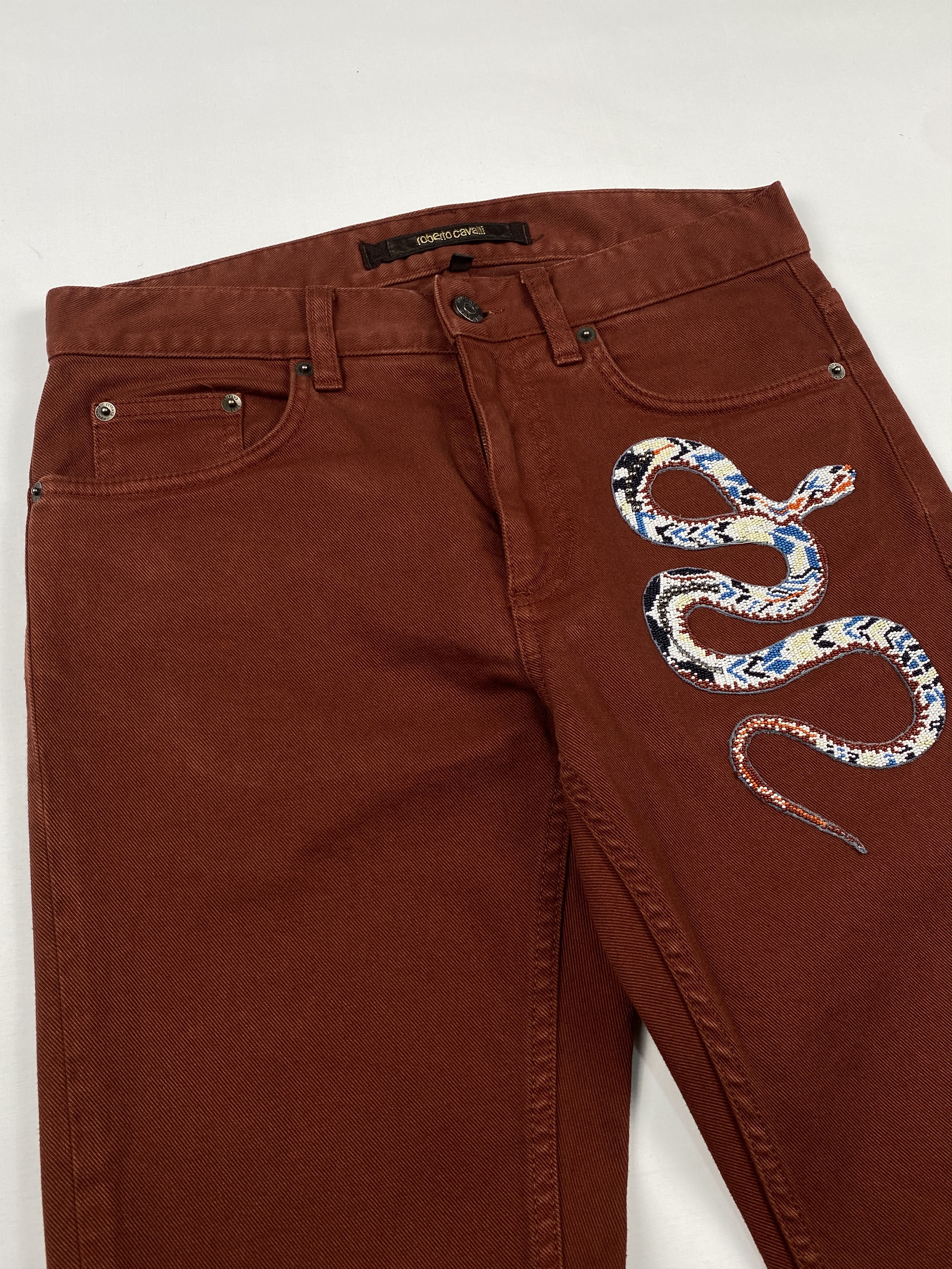 Just Cavalli Beaded Snake Graphic Denim Jeans Size US 30 / EU 46 - 5 Thumbnail