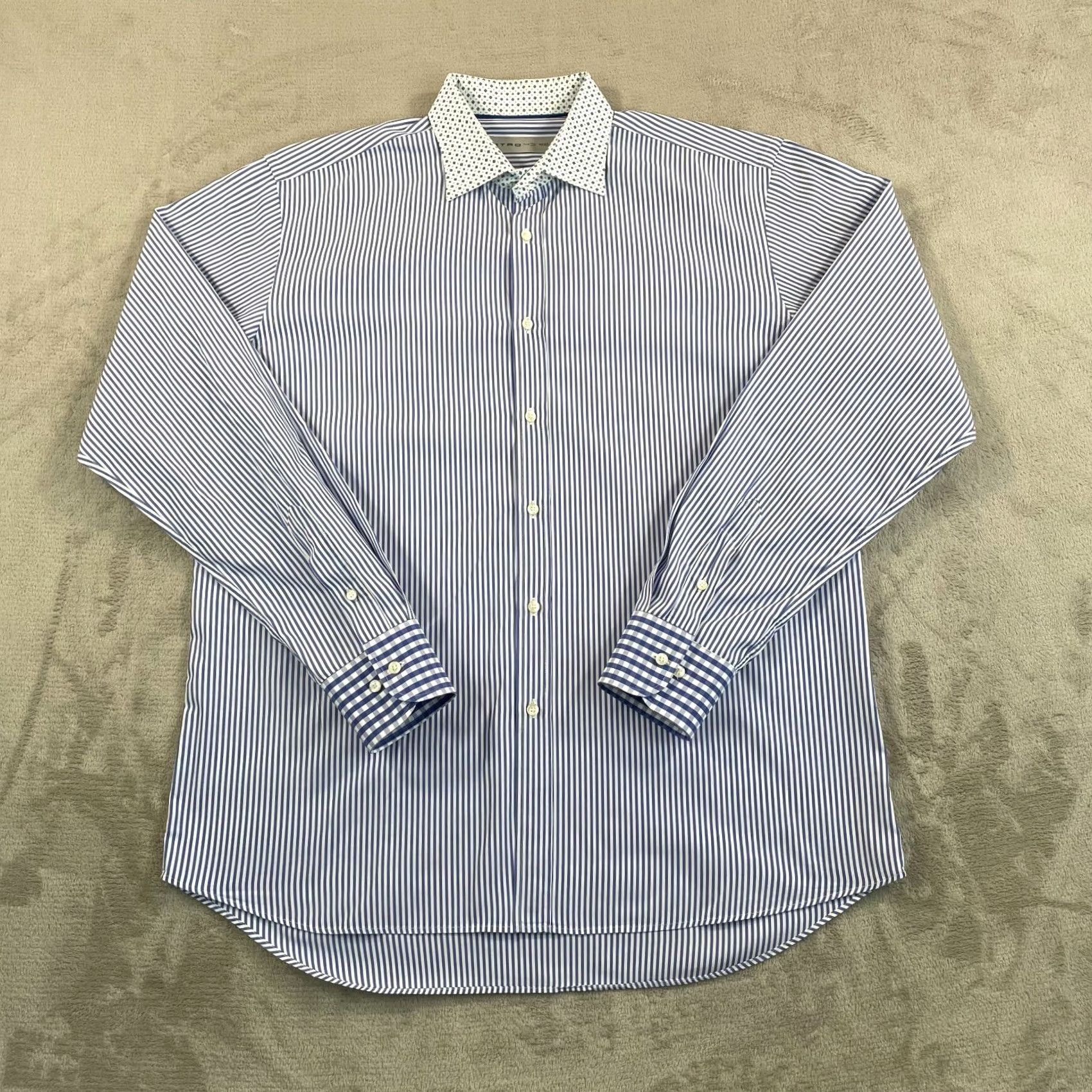 Etro ETRO Dress Shirt Men 43 Blue Striped Contrast Collar & Cuffs Long Sleeve Shirt Size 46R - 3 Thumbnail