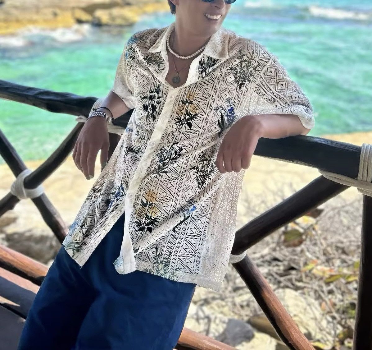 Japanese Brand × Vintage Tracery Printing Pattern Transparent Button Shirt Size US L / EU 52-54 / 3 - 6 Thumbnail
