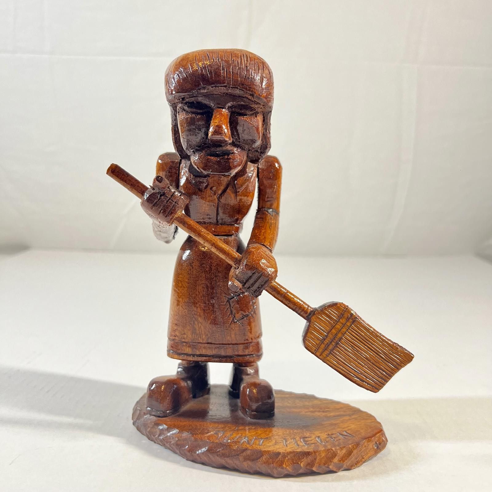 Designer Vintage 8.5” Black Forest Wood Carving Aunt Helen w/Broom Size ONE SIZE - 1 Thumbnail
