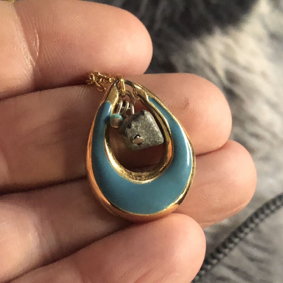 Handmade Handcrafted vintage turquoise enamel basalt rock necklace Size ONE SIZE - 5 Thumbnail