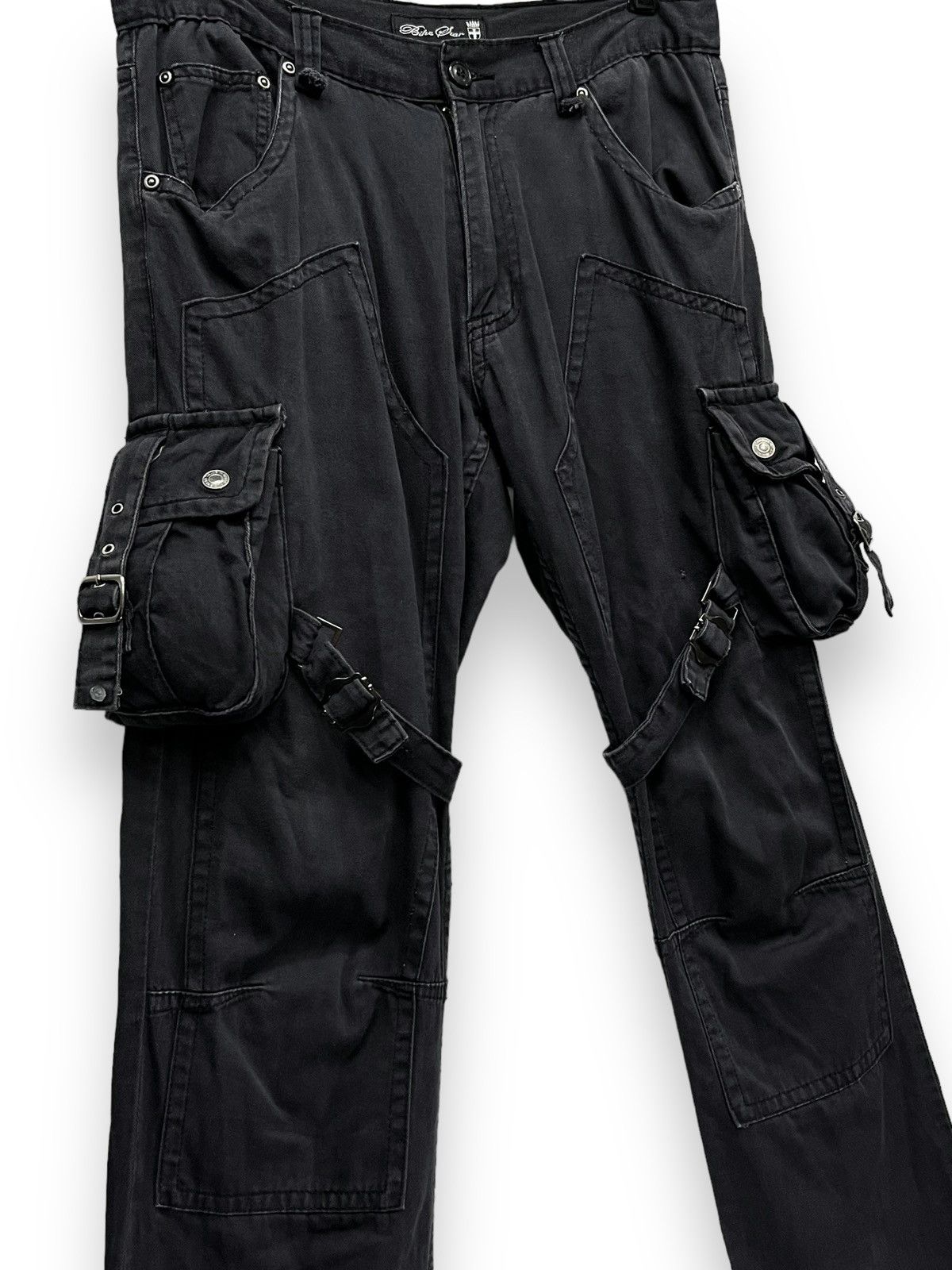 Seditionaries 🔥BIKE STAR Punk Bondage Cargo Double Knee Faded Black Flare Size US 32 / EU 48 - 8 Thumbnail