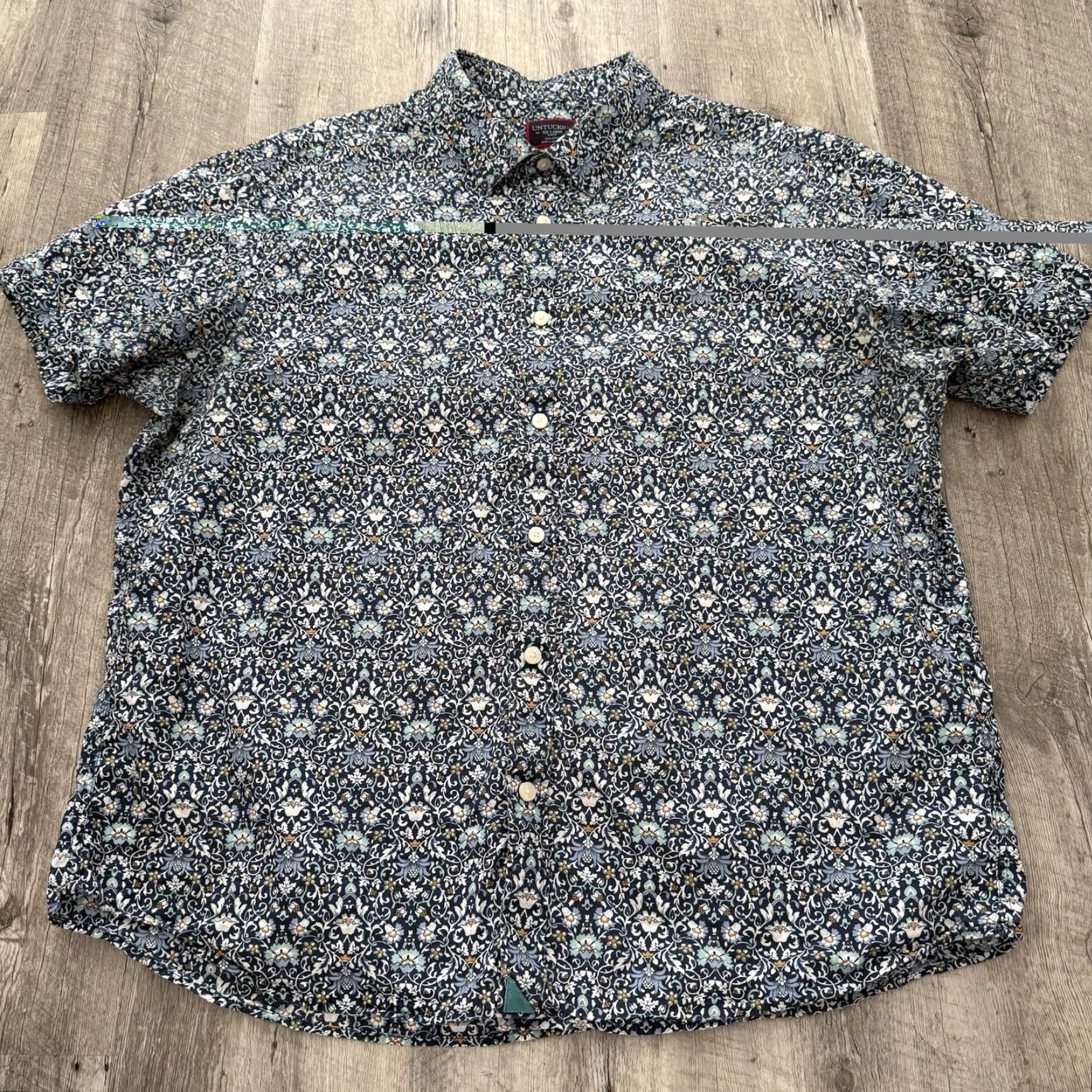 UNTUCKit UNTUCKit Shirt Men XXL 2XL Blue Floral Short Sleeve Alverdi Slim Fit 100% Cotton Size US XXL / EU 58 / 5 - 6 Thumbnail