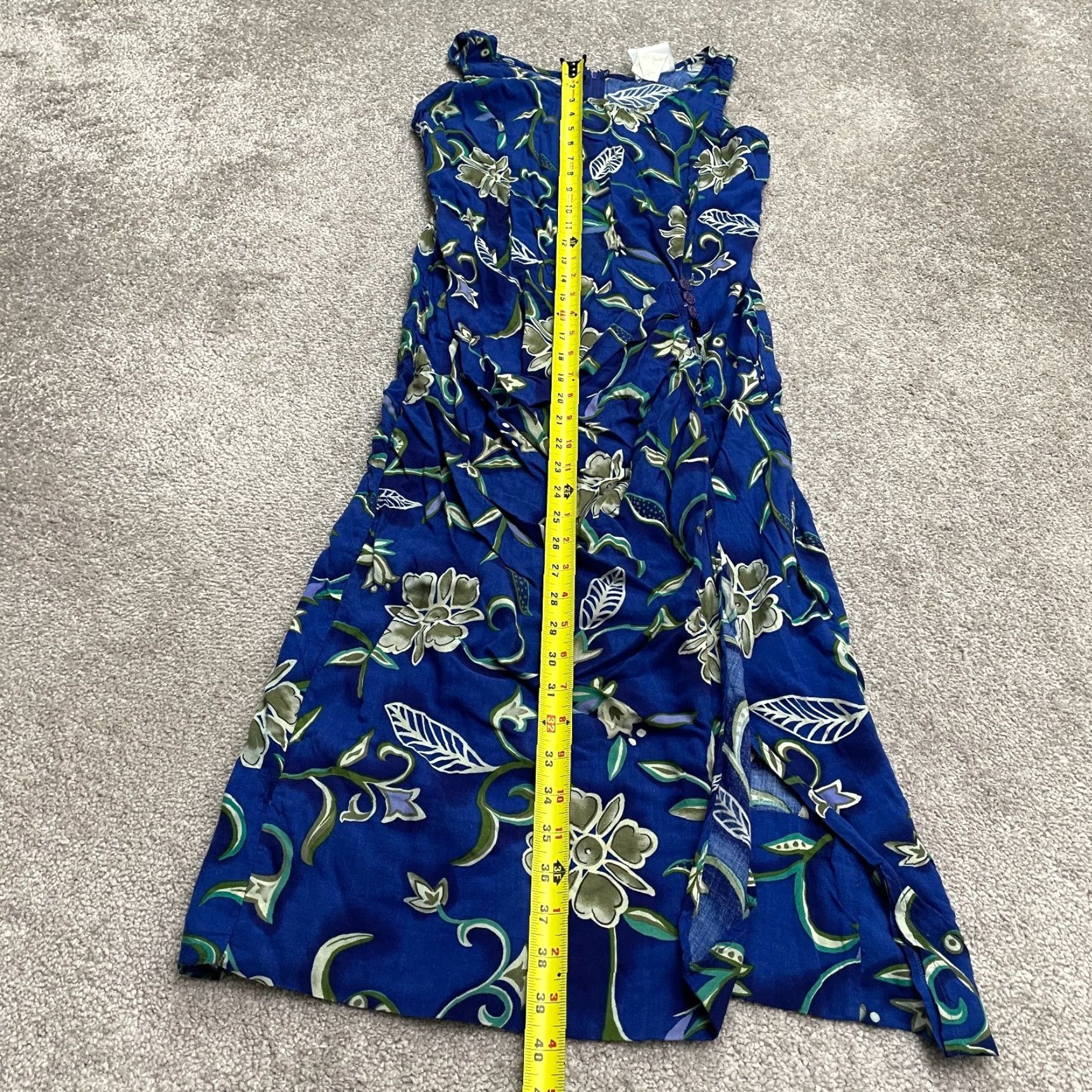 Vintage VINTAGE Studio Ease Blue Floral Midi Wrap Dress Womens 10 Sleeveless Slit Rayon Knit Strappy Sleeve 90s Bohemian Style - Mens? Women? Size L / US 10 / IT 46 - 6 Thumbnail