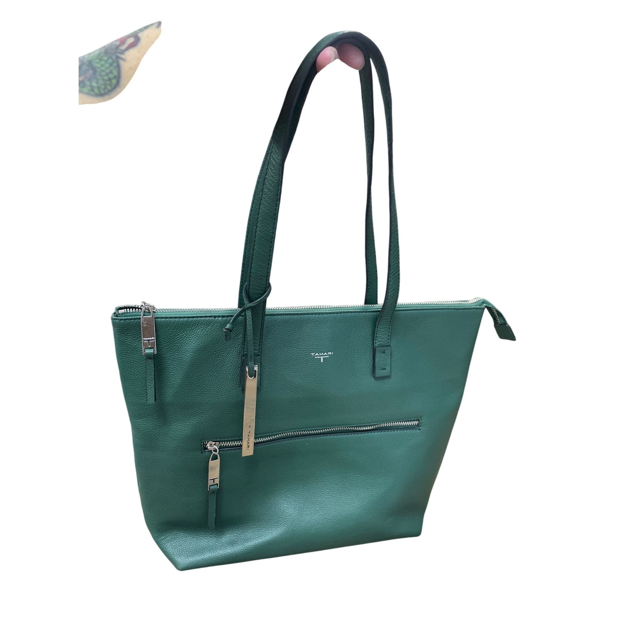 Other Tahari Womans Green Pebbled Leather Tote HandBag Silver Char Size ONE SIZE - 24 Thumbnail