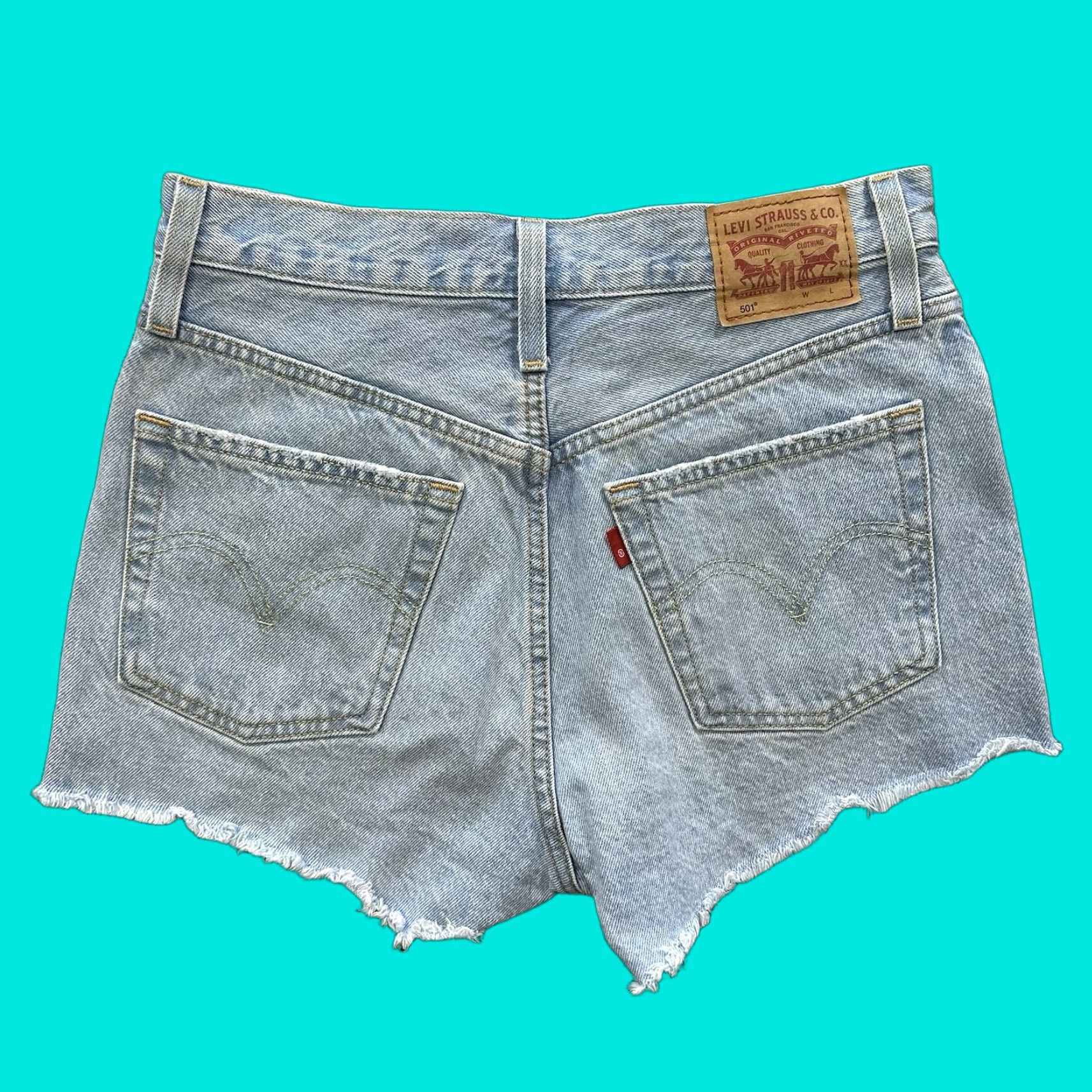 Levi's Levi's 501 Denim Short - Womens 6 Distressed Cut-Off Hem Jeans 29" Waist Blue Denim Cotton High Rise 5-Pocket Style Casual Seasonal Mens Girls Size 28" / US 6 / IT 42 - 1 Thumbnail