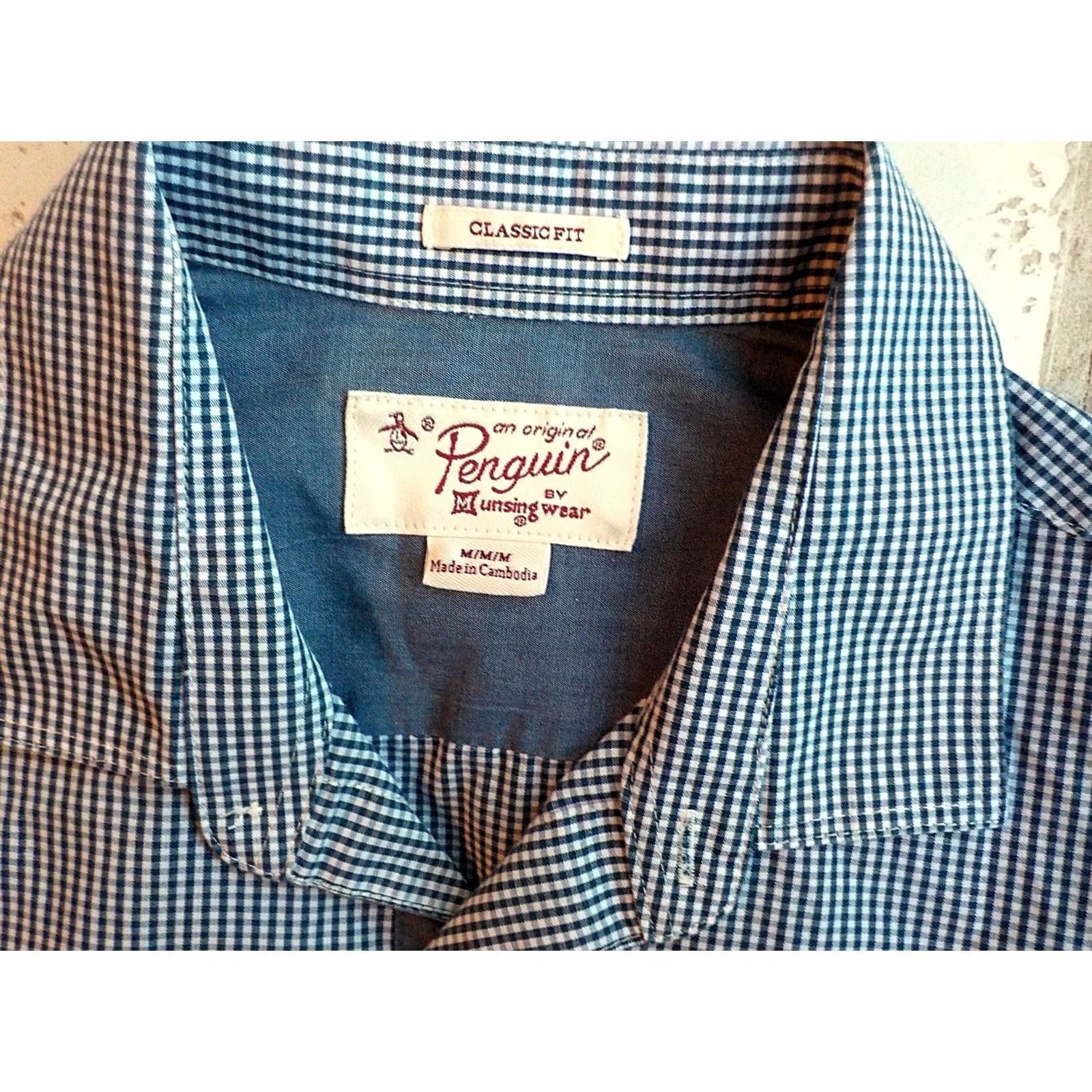Original Penguin Original Penguin Shirt Navy Gingham L/S Medium Classic Fit Logo Chest Pocket NWOT Size US M / EU 48-50 / 2 - 3 Thumbnail